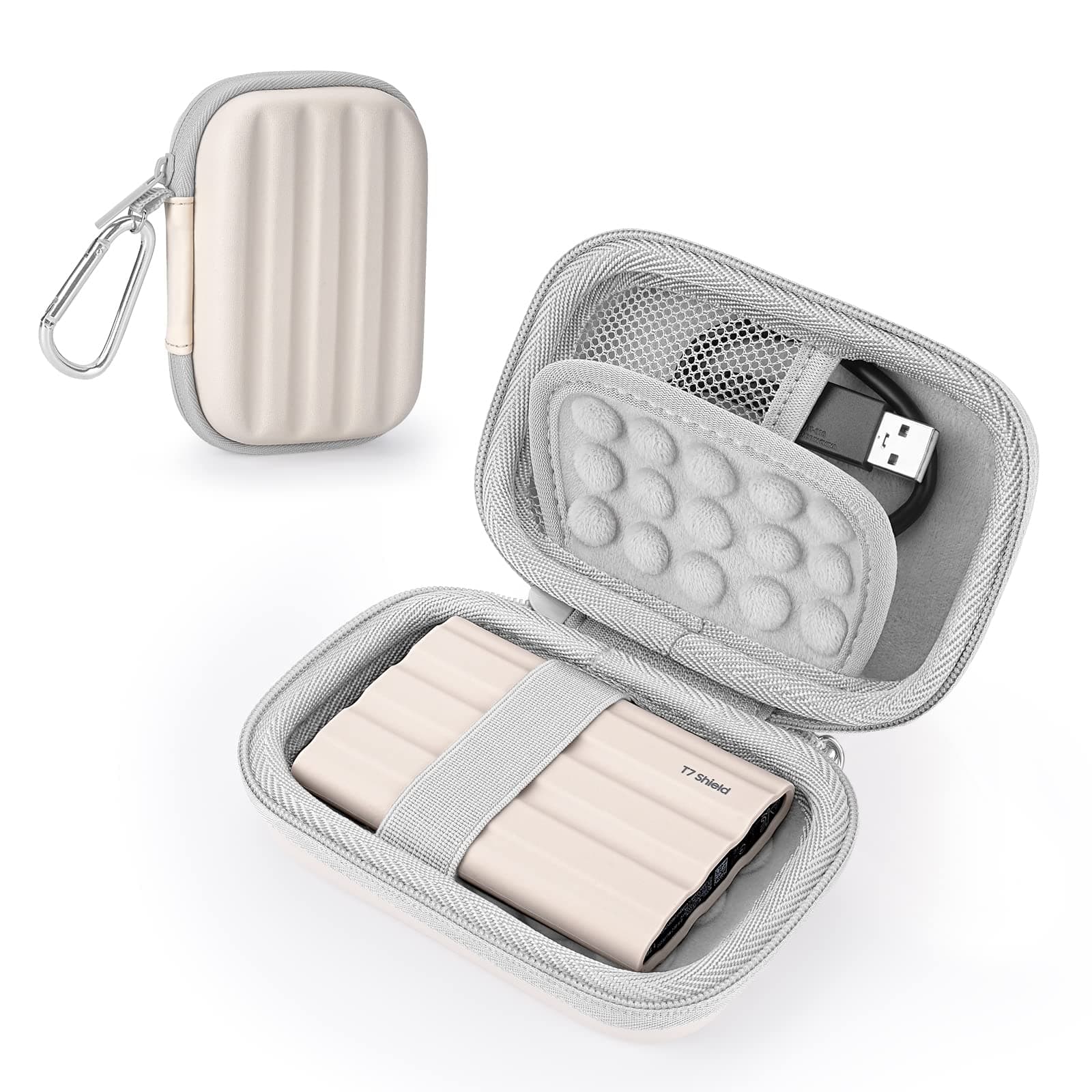 YINKE Case Compatible with Samsung T7 Shield/ T9 / T7 Touch Portable SSD USB 3.2 1TB, 2TB, 500GB, Hard EVA Portable Travel Storage Protective Cover (Beige)