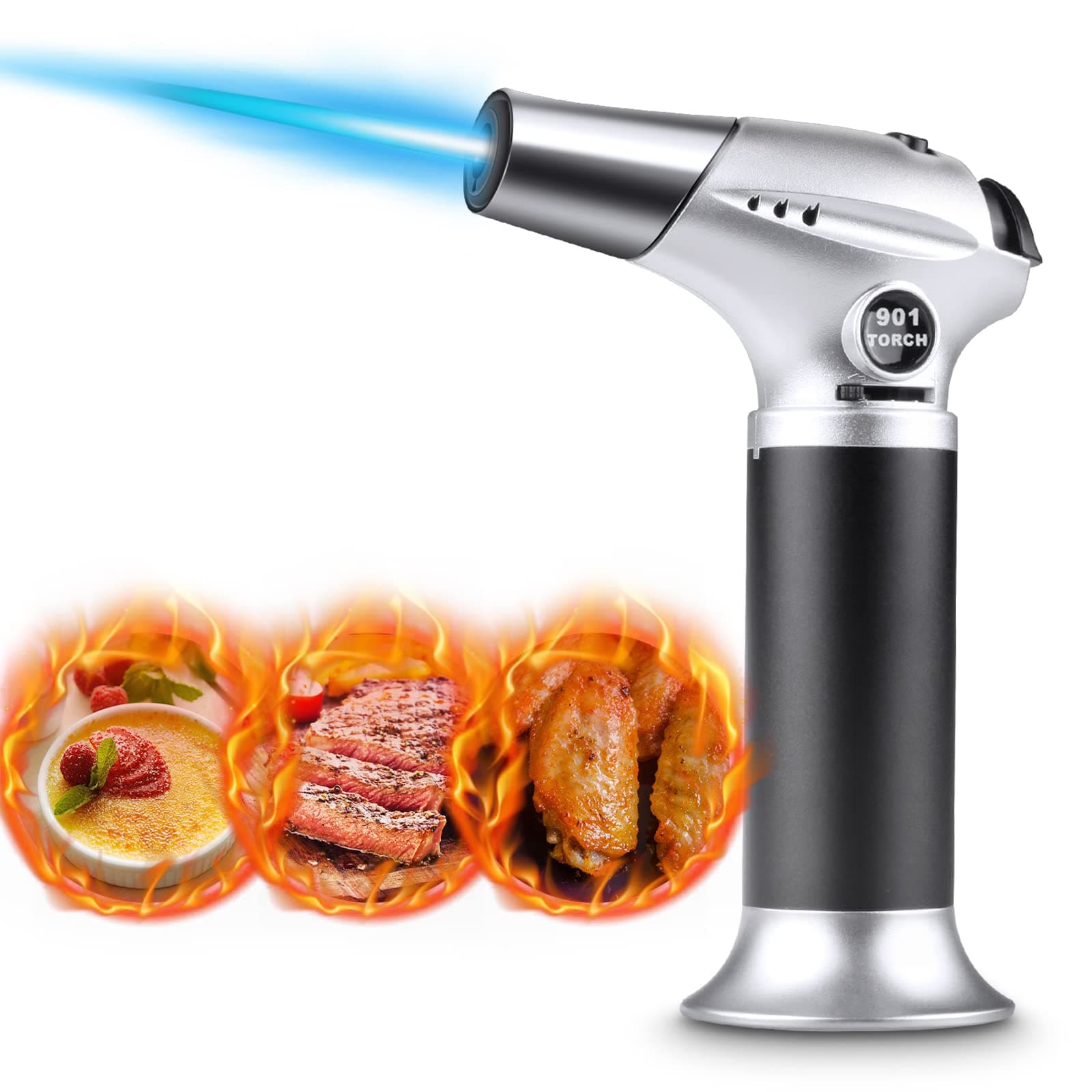 WOSTOO Blow Torch for Kitchen, Jet Torch Lighter Refillable with Safety Lock, Chef Butane Torch with Adjustable Flame Gas Torch for Cooking, Baking, BBQ, Creme Brulee, Butane Gas Not Included