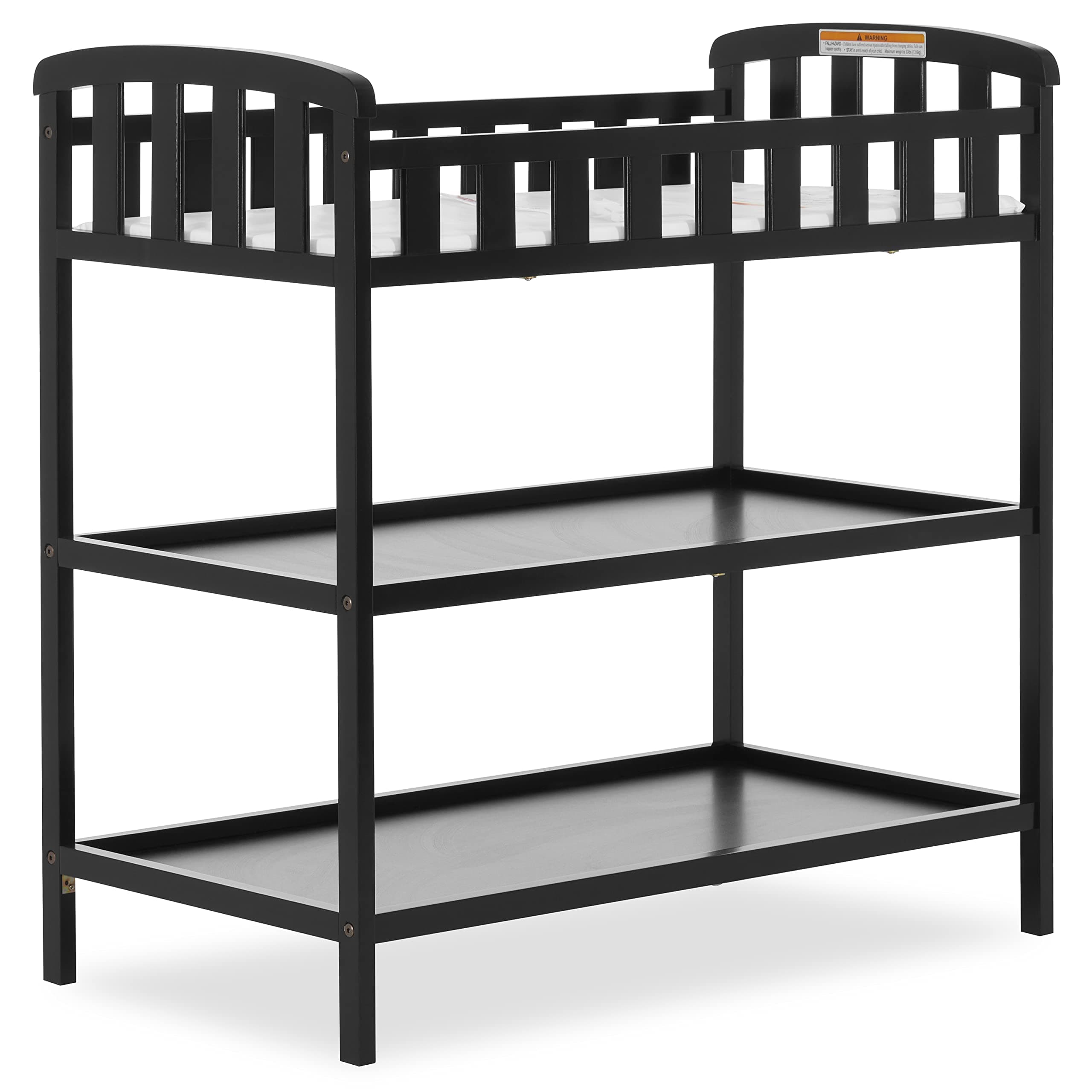 Dream On Me Emily Changing Table in Black, Comes with 1" Changing Pad, Features Two Shelves, Portable Changing Station, Made of Sustainable New Zealand Pinewood