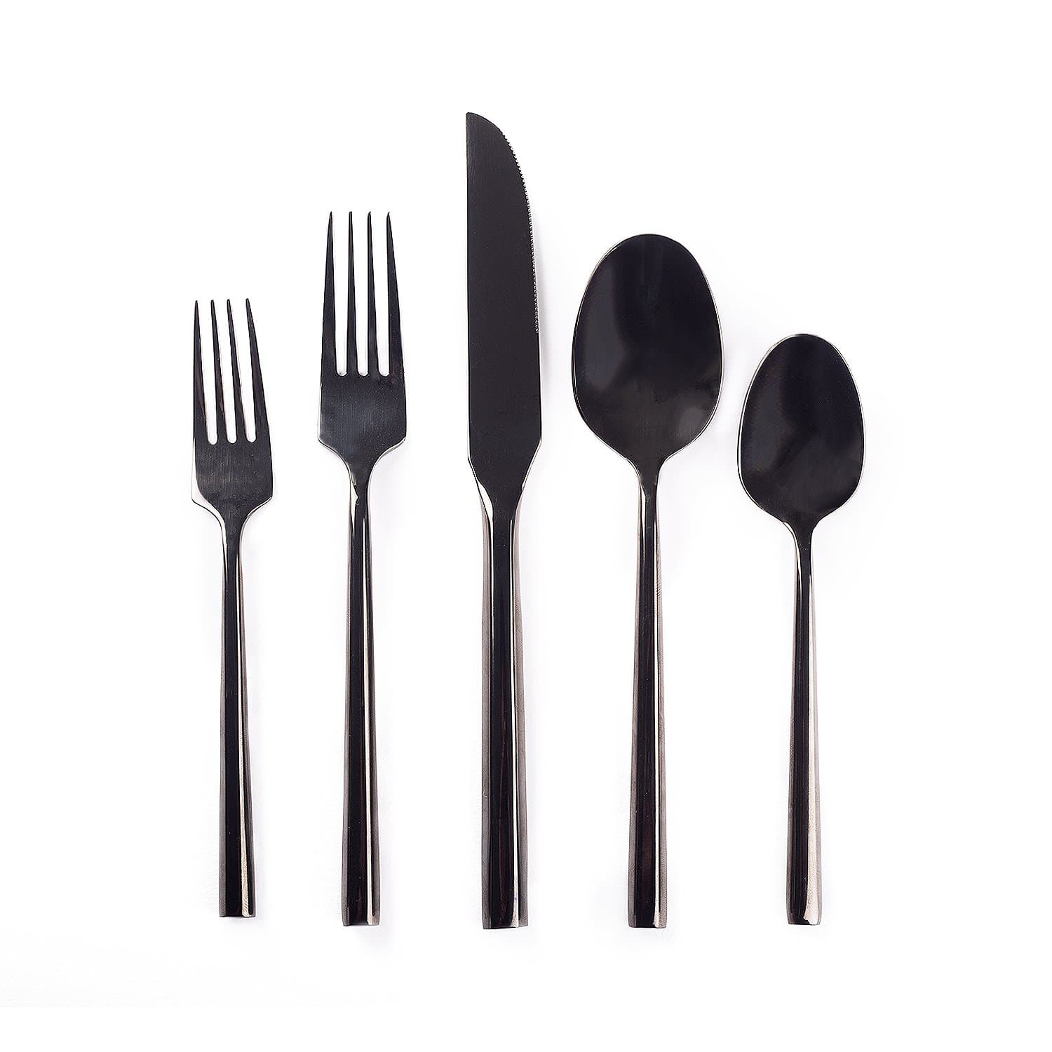 Strova Black Stainless-Steel Flatware (25-Piece Set) Small and Large Forks, Spoons | Long-Handled Knives | Premium Kitchen Utensils | Modern Home or Commercial Use | Durable Black Cutlery Set