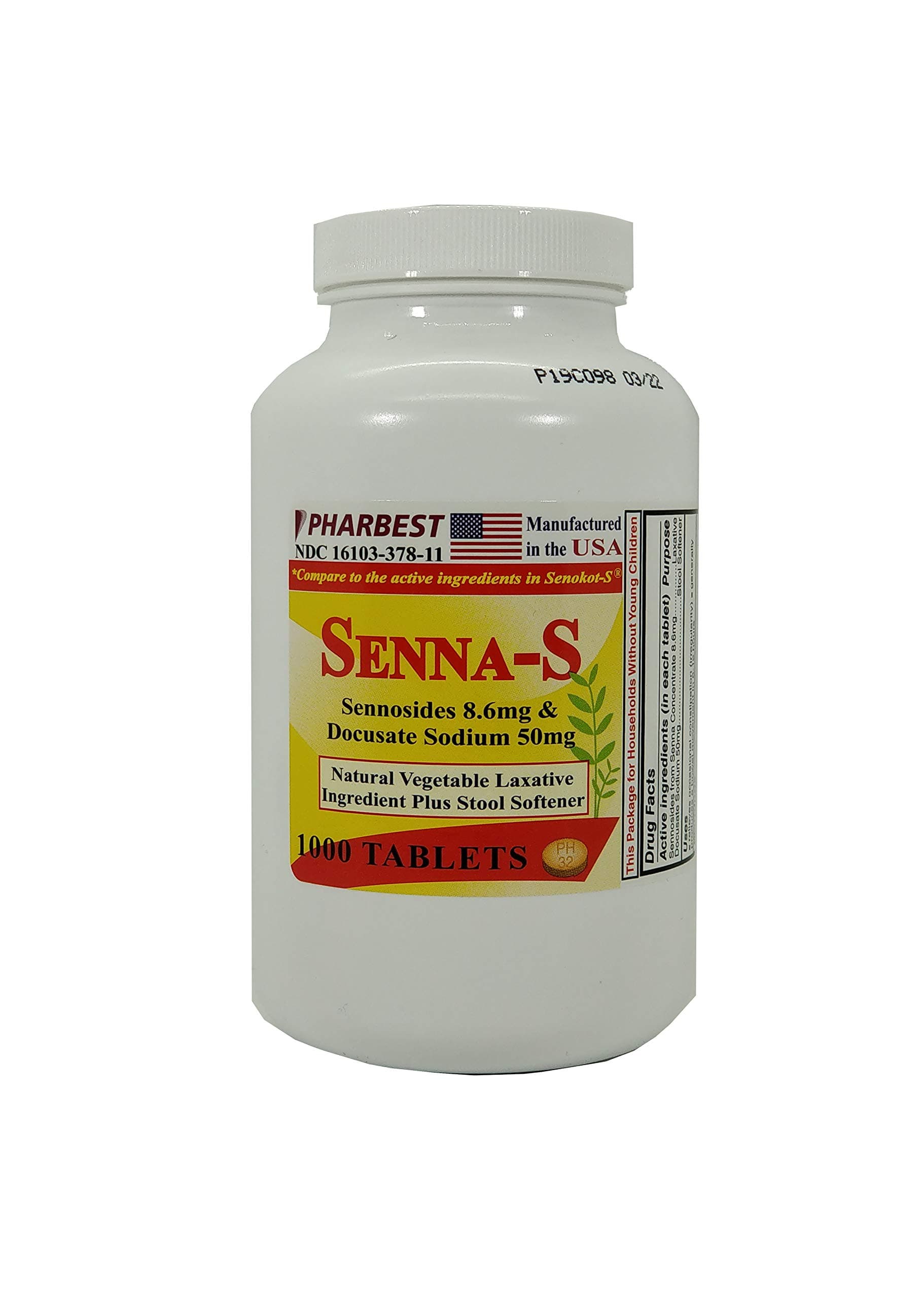 Senna Plus Vegetable Laxative with Stool Softener - 1000 Tablets (1 Bottle)