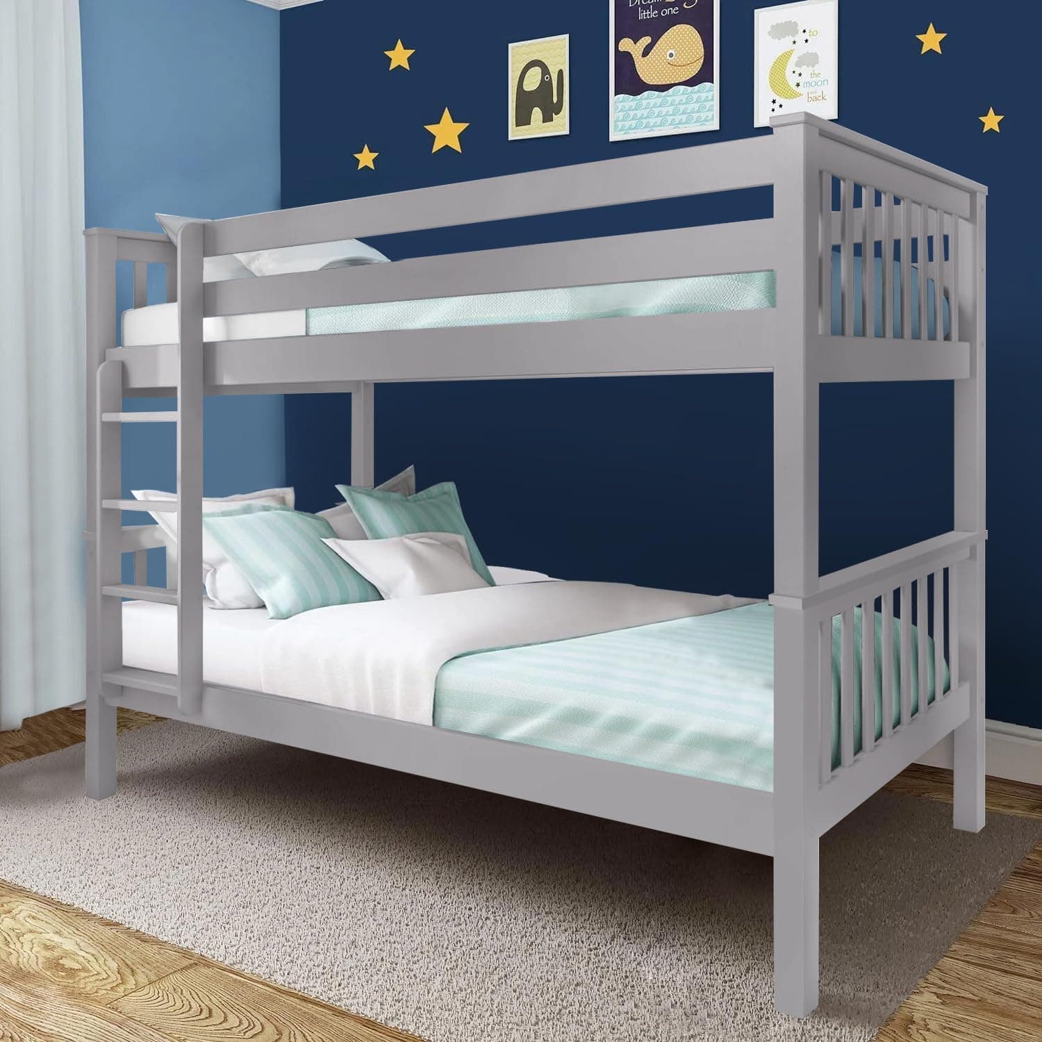 Sturdy Double Bunk Bed For Kids & Adults - Mid Sleeper With Guardrails, Stairs, And Wooden Frame - Grey Double Bed (L198 Cm X W98 Cm X H144)