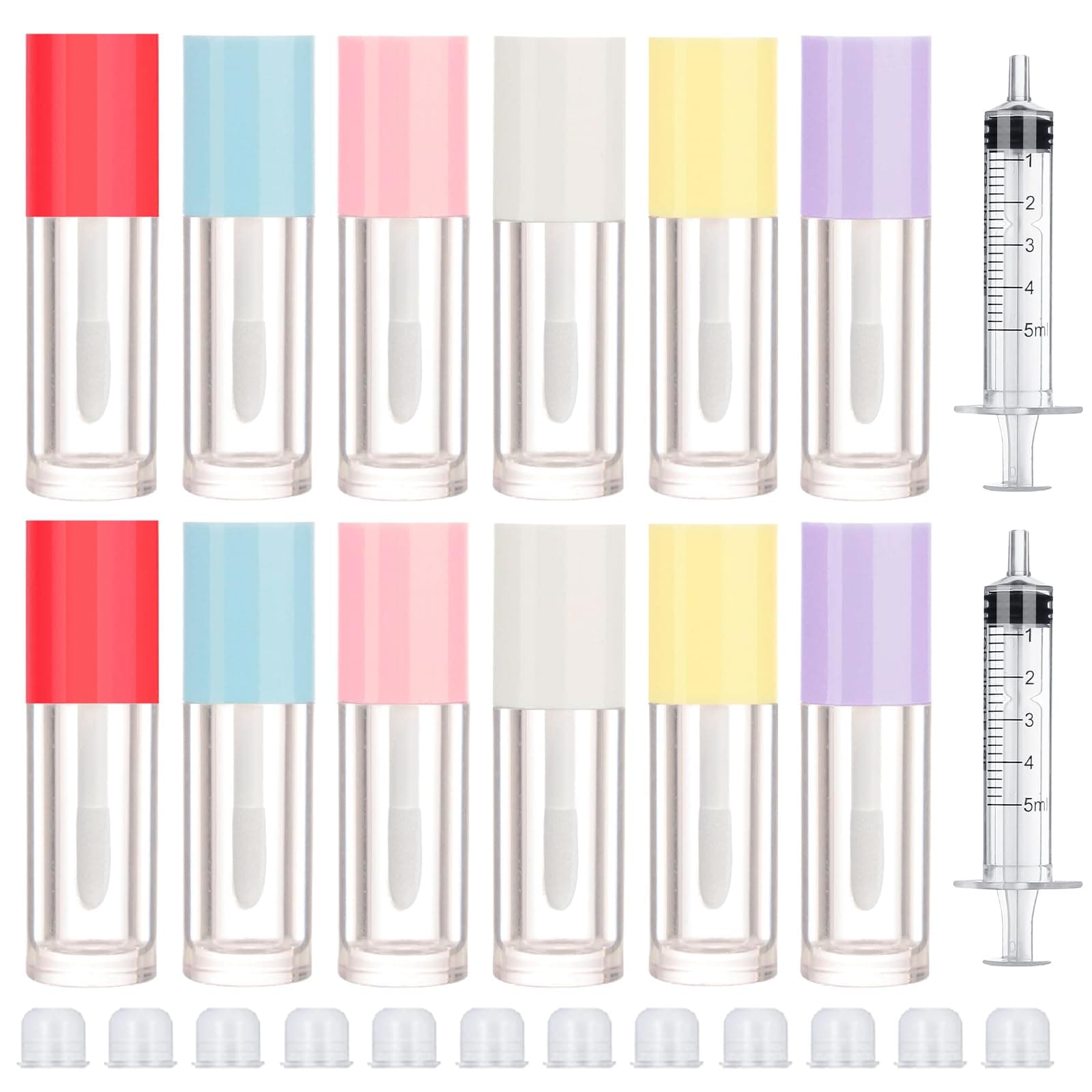 2.5ml 12 PCS Empty Lip Gloss Tubes with Wand Lip Gloss Containers Cute 0.08oz Clear Refillable Lipgloss Making Supplies Kit for DIY Makeup+ 2pcs Syringes
