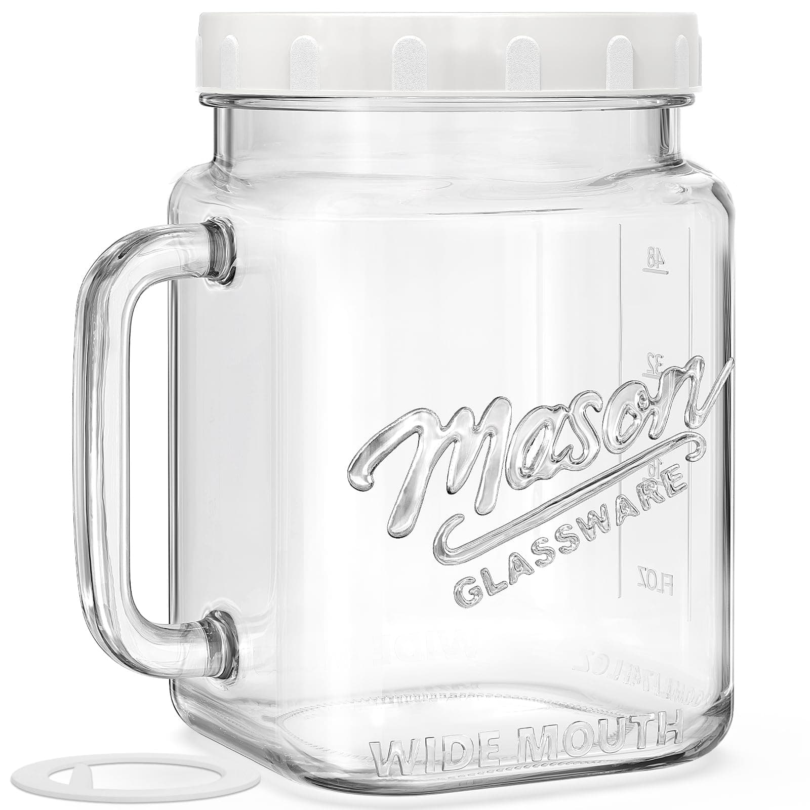 Large Mason Jar With Handle, 74 oz/2160 ml Wide Mouth Glass Jars With Airtight Lid, Quart Glass Storage Jar For Fridge, Drinking Jars And DIY Favor Decor, Food Container For Sugar, Flour, Pickle