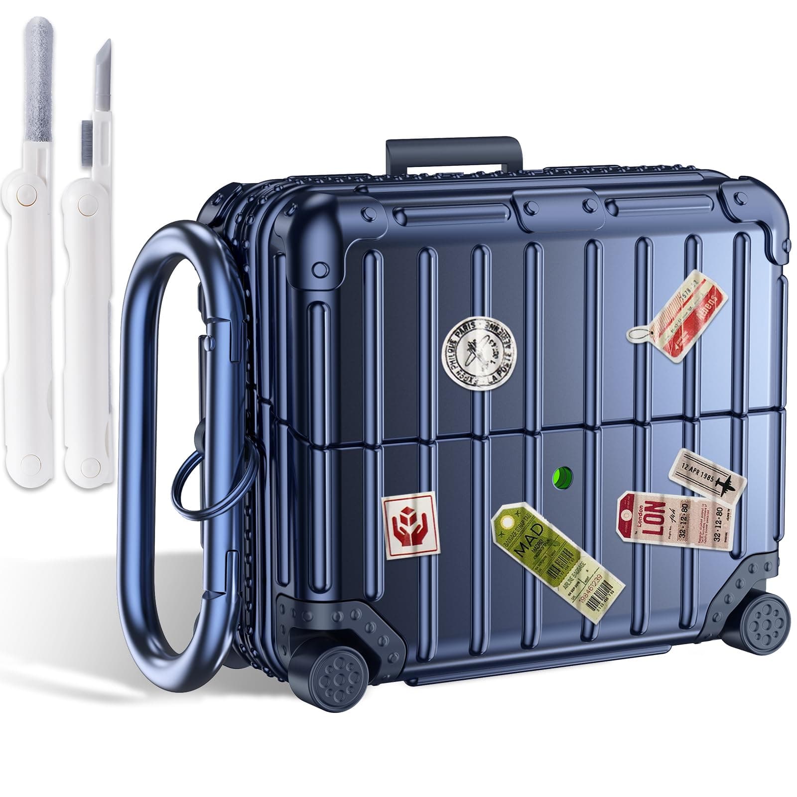 KOREDA Compatible with Samsung Galaxy Buds 3 Pro Case and Galaxy Buds 3 Case Cover, Cute Funny Suitcase Design Protective Hard Case with Cleaner Kit & Keychain (Blue)