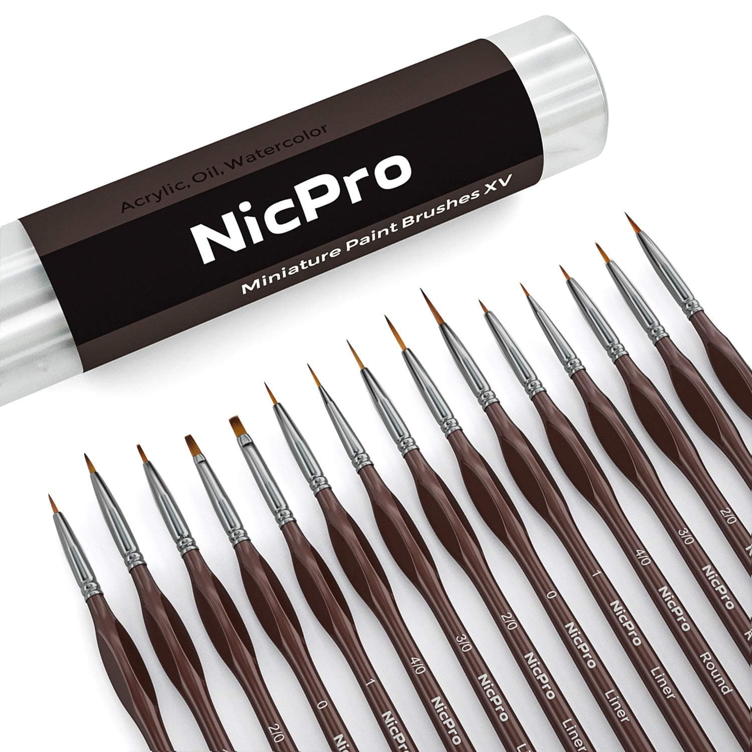 Nicpro 15 PCS Micro Fine Detail Paint Brush Set, Small Miniature Fine Tip Detail Brushes Kit for Acrylic Oil Watercolor, Models, Paint by Numbers, Miniature Painting, Craft, Rock Painting (Brown)