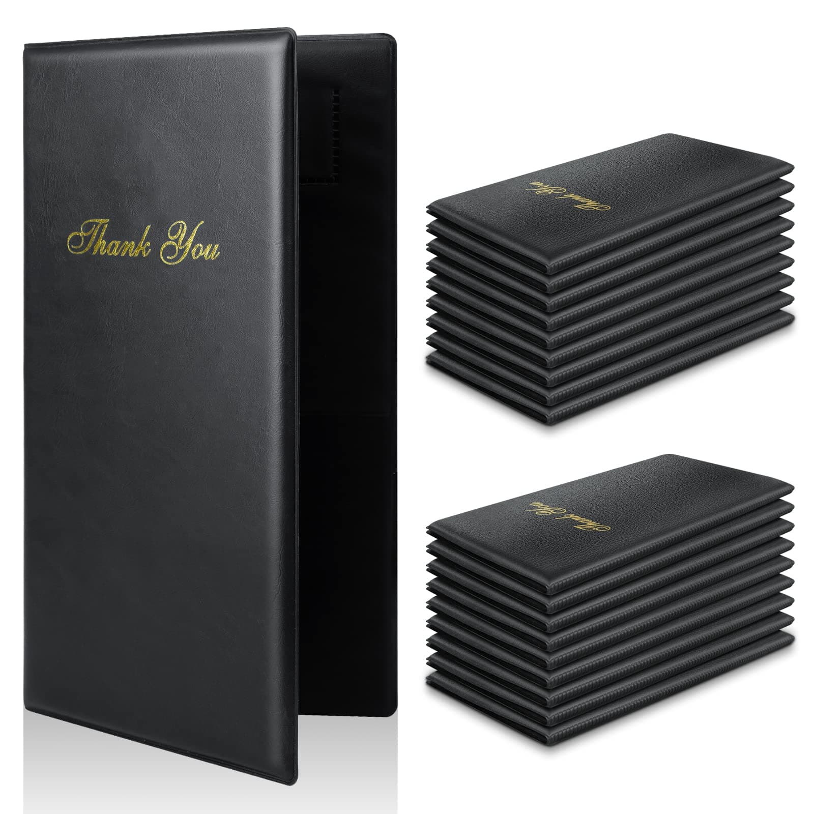 Check Presenters for Restaurants, 20 Pack 10" x 5.5" Guest Check Card Holder with Gold Thank You Imprint for Restaurants Eatery Bar and Cafe