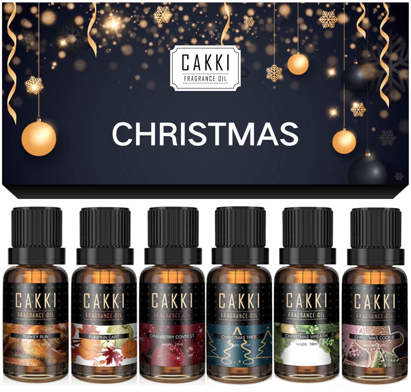 Christmas Essential Oils Gift Set, for Home, for Diffusers, 6x10mL, Premium Grade Fragrance Oils, for Christmas scents, Pure Aromatherapy Oils, for Candles Making, for Soaps Making