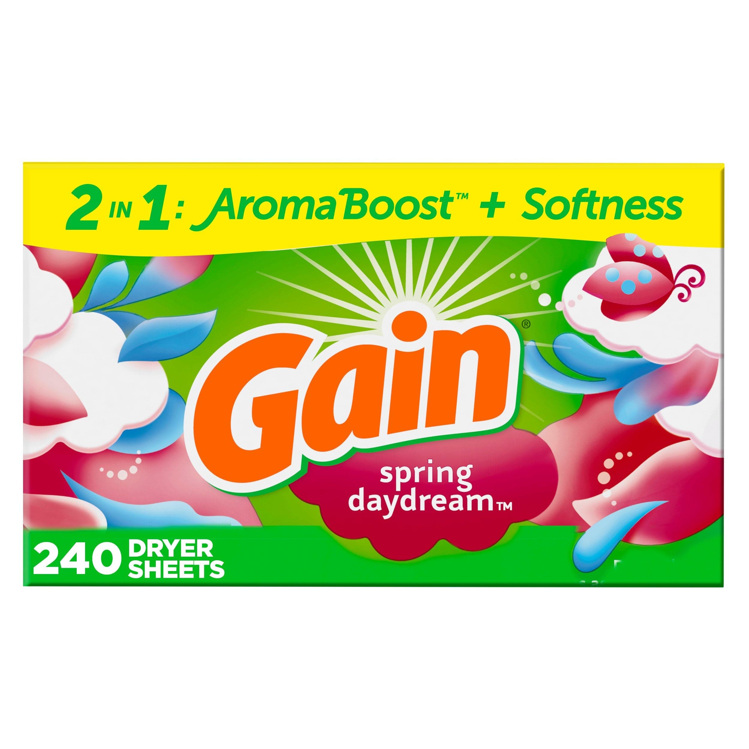 Gain Dryer Sheets, 240 Count, Original Scent Laundry Fabric Softener Sheets with 2-in-1 AromaBoost Plus Softness