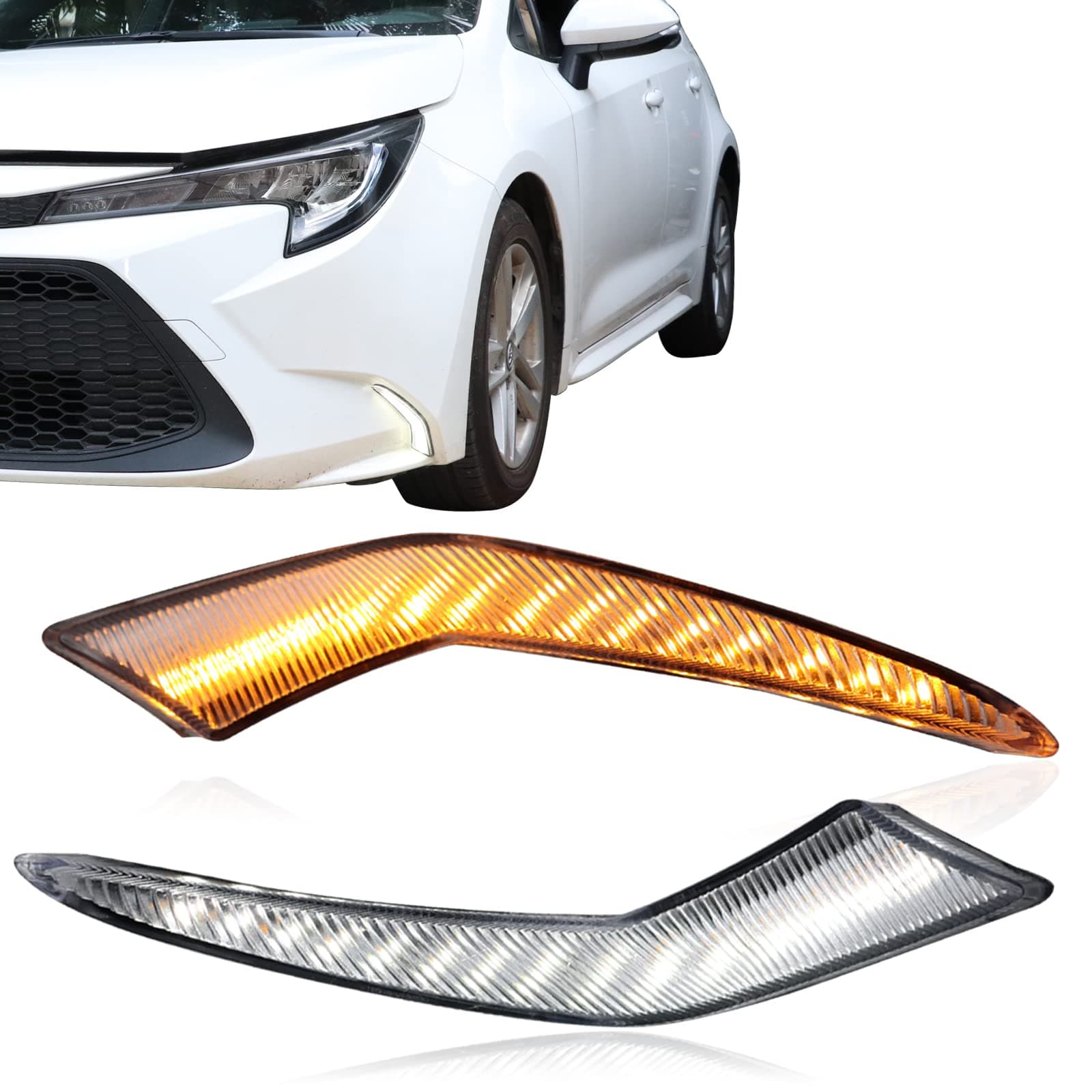 Switchback White/Amber Front Bumper Fog LED Daytime Running Light Sequential Turn Signal Feature Compatible with Toyota Corolla 2021-2023 L LE XLE Hybrid Modular Fog Light Kit