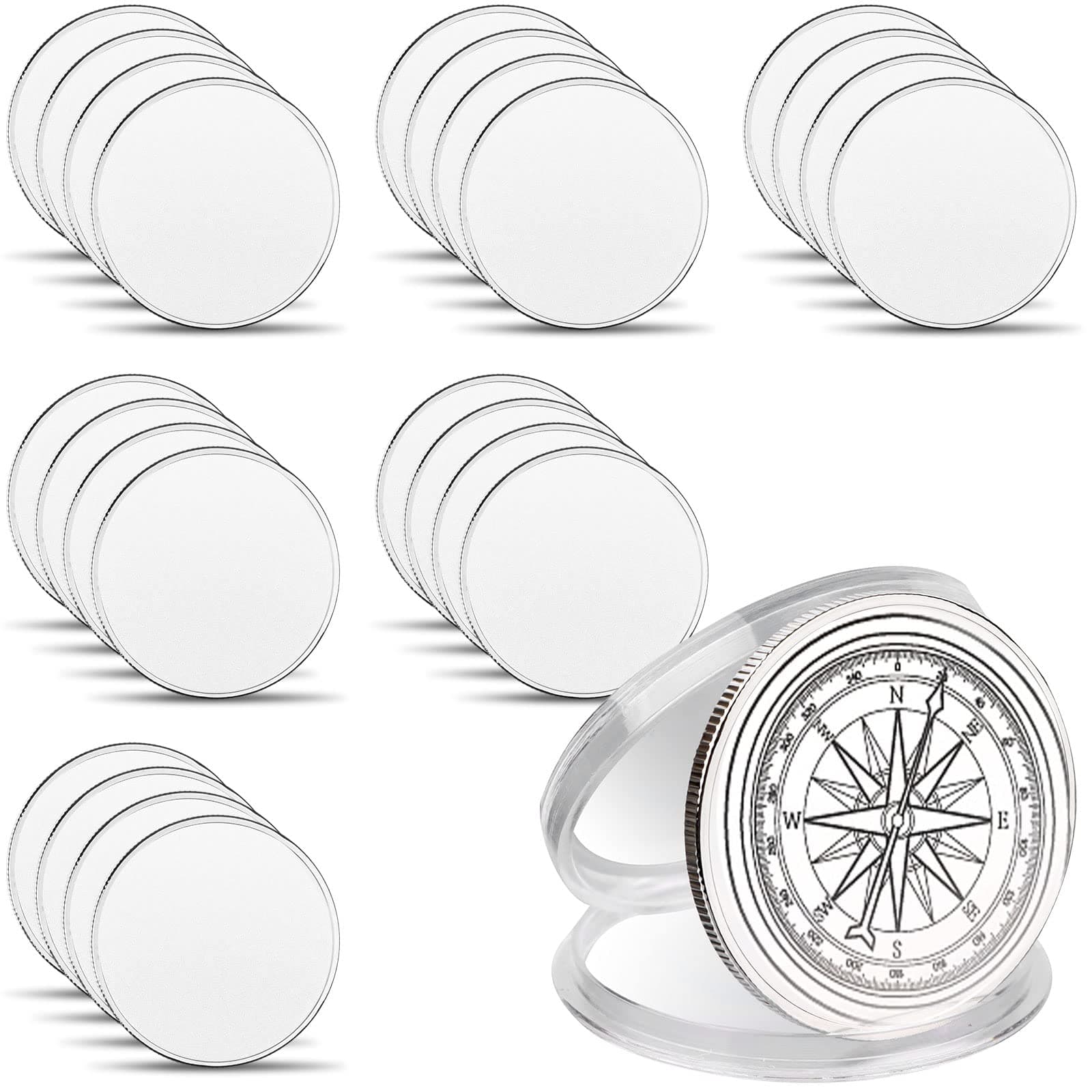 25Pcs 40mm Blank Challenge Coin Threaded Edged 40 mm with Acrylic Protection Box Hand Personalized DIY Craft Coin for DIY Crafts Birthday Travel Commemorative Collection