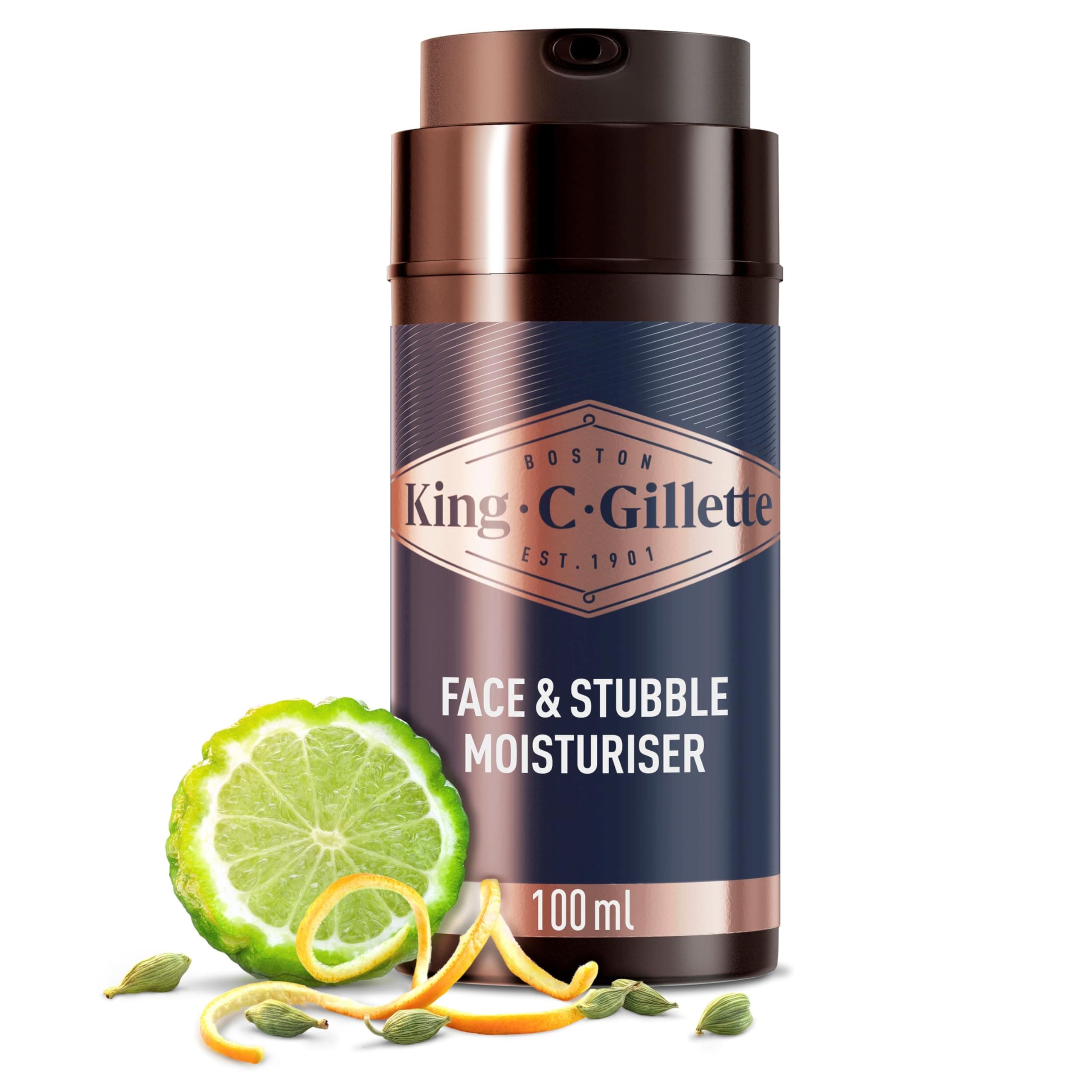 Men's Face & Stubble Moisturiser, Hydrates And Softens Skin And Stubble, Infused With King C. Gillette Signature Scent, Made With Vitamin B complex, 100ml