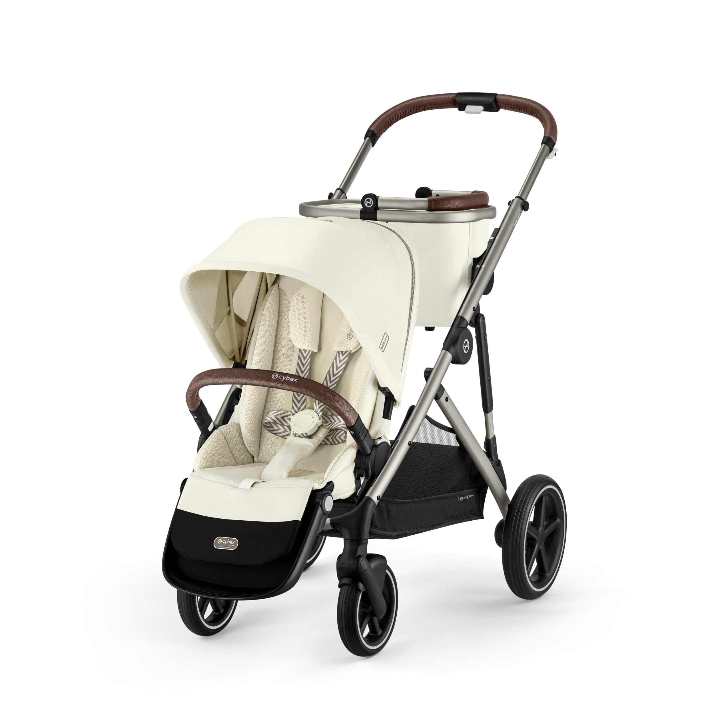 Cybex Gazelle S Stroller Modular Double for Infant and Toddler Includes Detachable Shopping Basket Over 20+ Configurations Folds Flat Easy Storage, Seashell Beige, 1.0 Count, 28.4 pounds