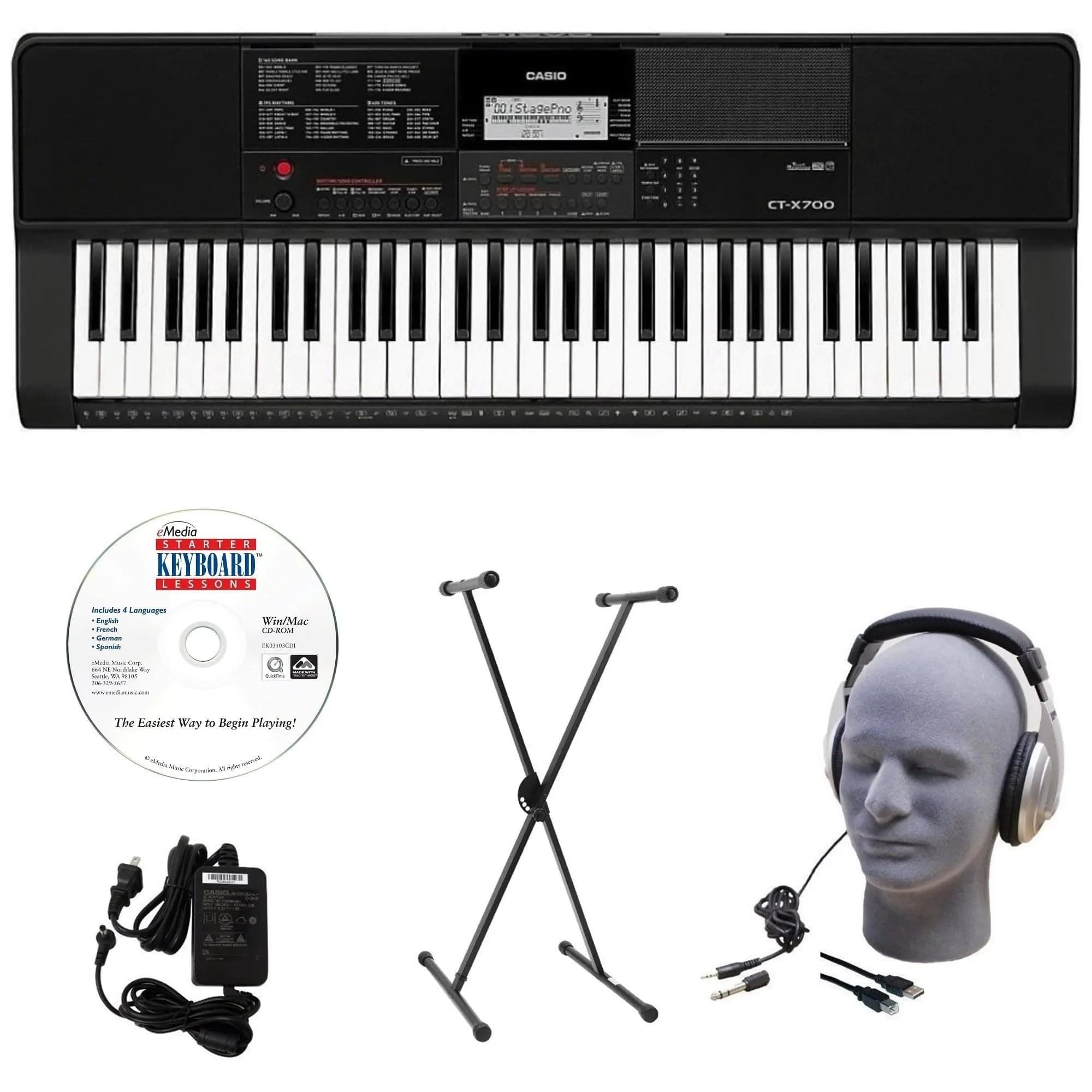 CT-X700 EDP Educational Keyboard Pack with Power Supply, Stand, Headphones, USB Cable, and Instructional Software (CAS CTX700 EDP)
