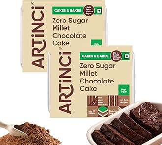 Artinci Eggless Sugar-Free Chocolate Cake | High Protein & Healthy Low-Calorie Snack | Millet Cake for Weight Loss | 150 g x 2 Packs | Shark Tank India