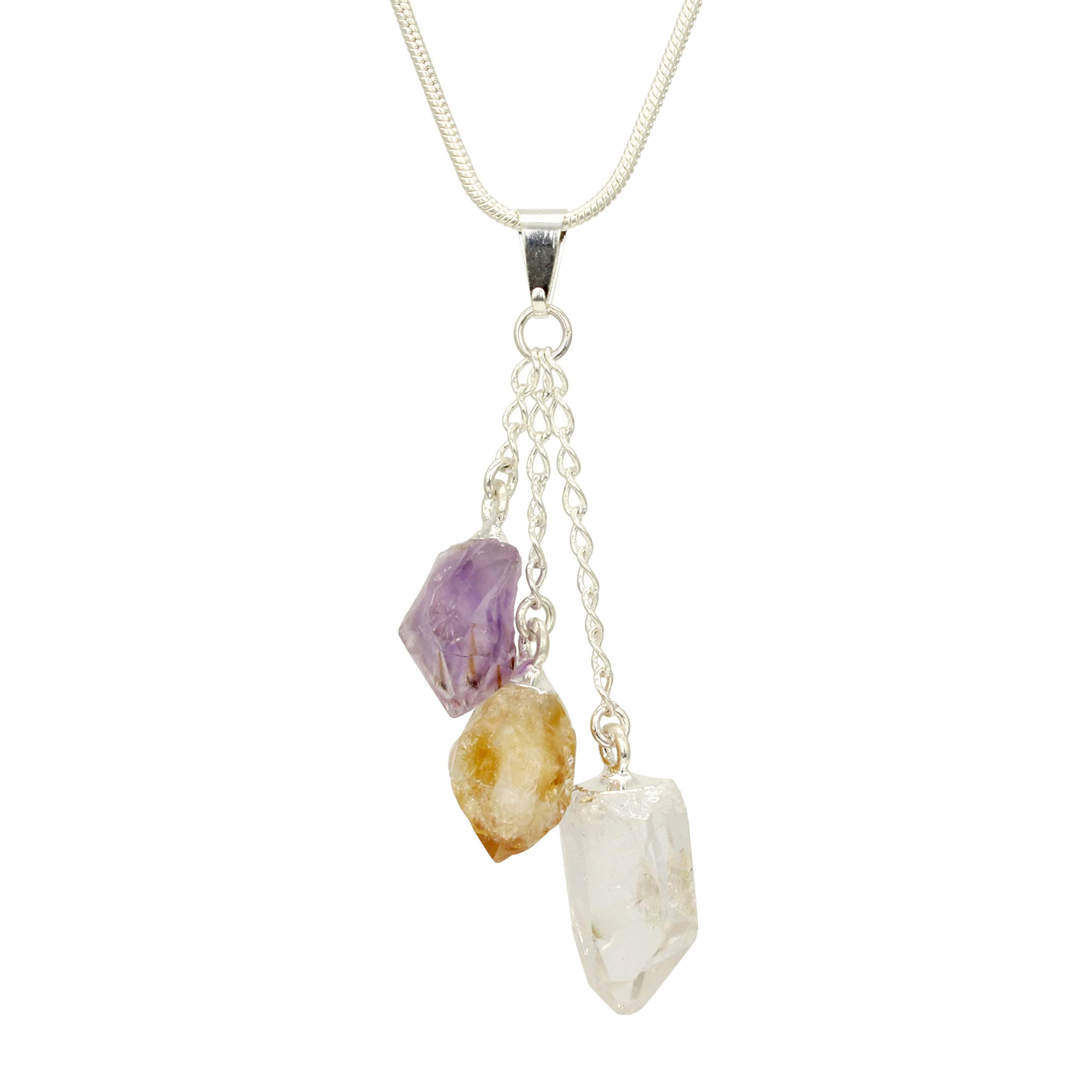 Premium Quality Multi Gemstone Triple Point (Amethyst, Citrine, Clear Quartz) Pendant Energy Healing Necklace