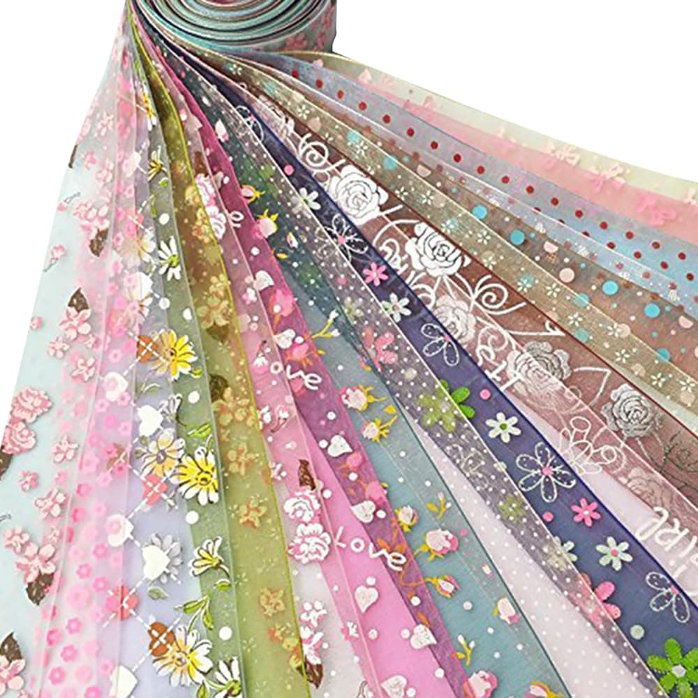 Chenkou Craft Random 20 Yards 1" 25MM Mix Lots Spring Summer Organza Ribbon Assorted Dots Bow Flower Love Heart Rose (Organza Ribbon 1")