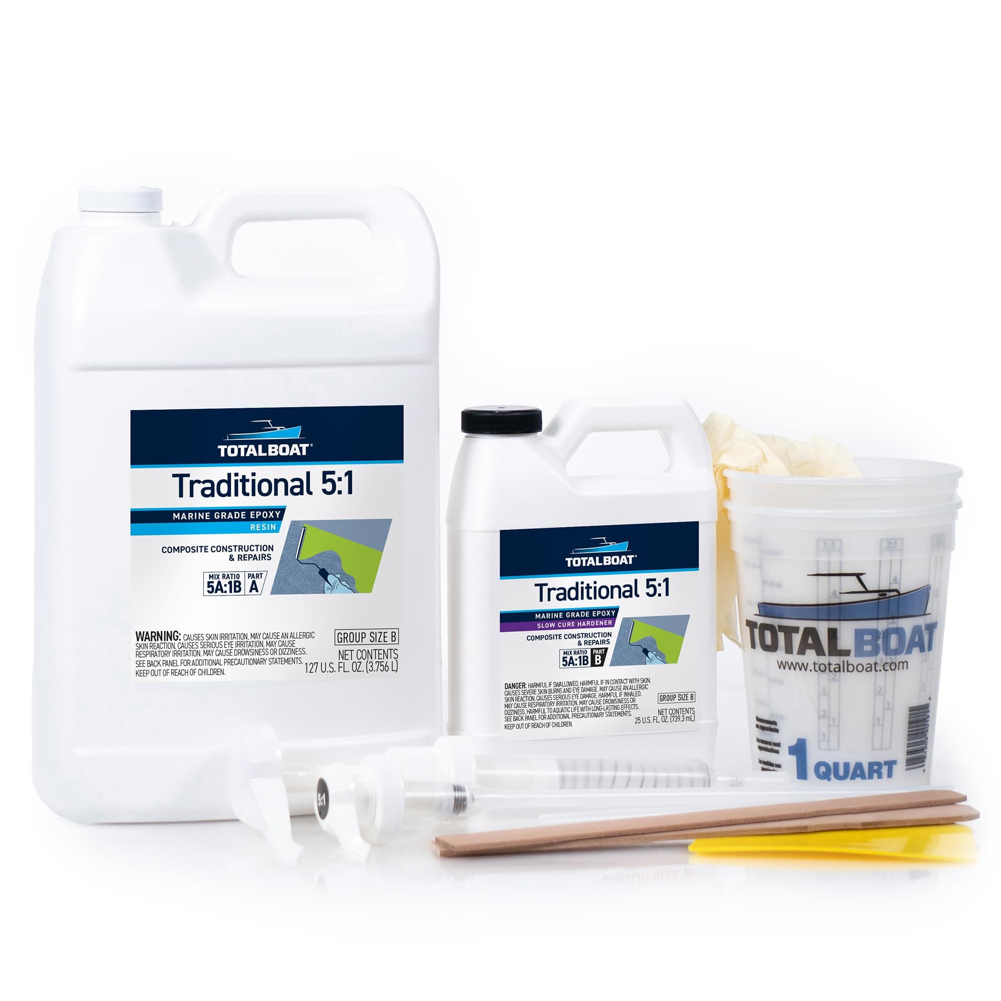 5:1 Marine Epoxy Resin Kit for Bonding, Filleting, Coating, and Laminating - Use for Fiberglass, Wood, Carbon Fiber, Boat Building, Repairs, Woodworking (Gallon, Slow Hardener, Pumps)