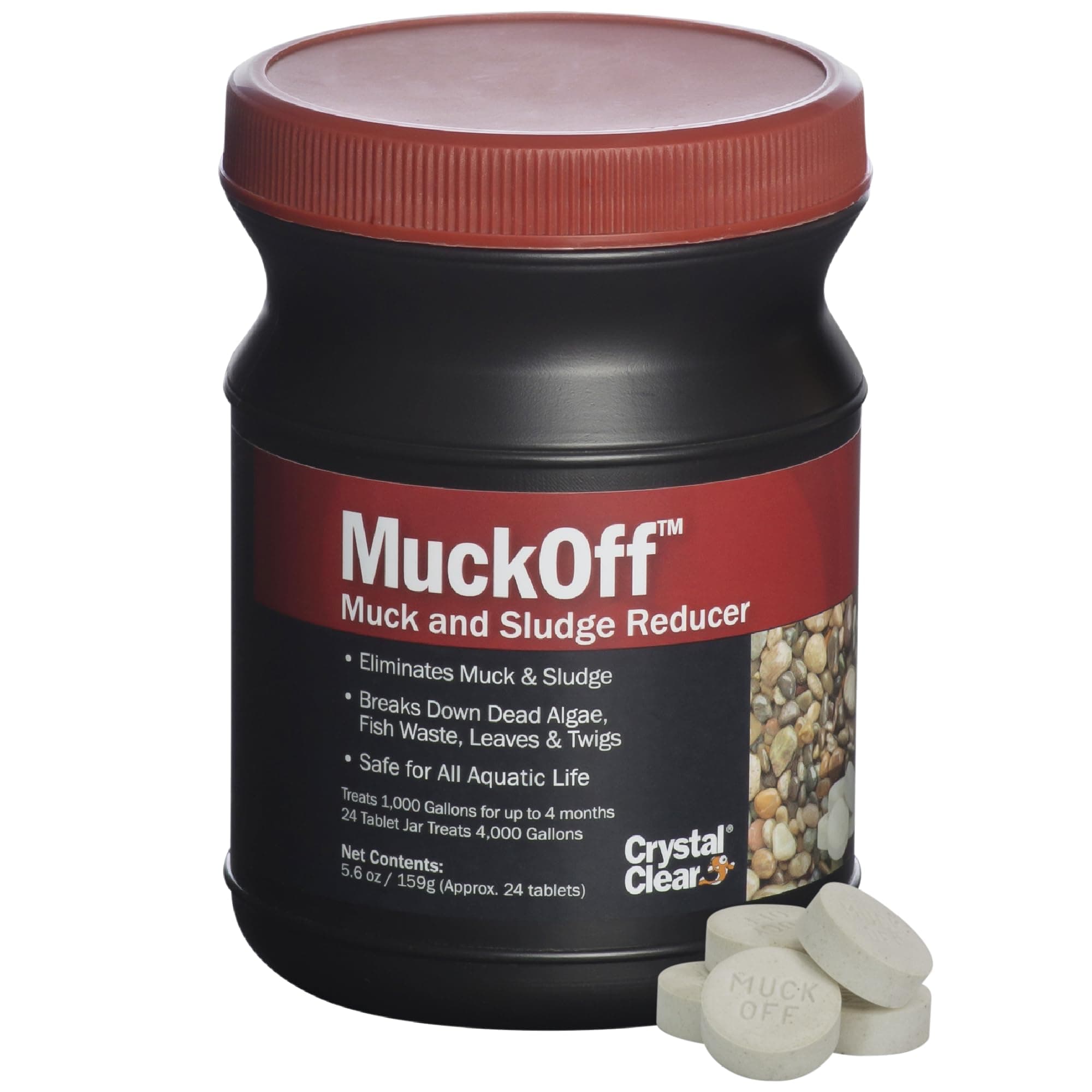 MuckOff, Natural Pond Muck Treatment, Water Garden, Fountain & Bird Bath Sludge Remover, Living Beneficial Bacteria Clarifier with Enzyme, Fish, Aquatic Animal, & Pet Safe, 24 Tablets