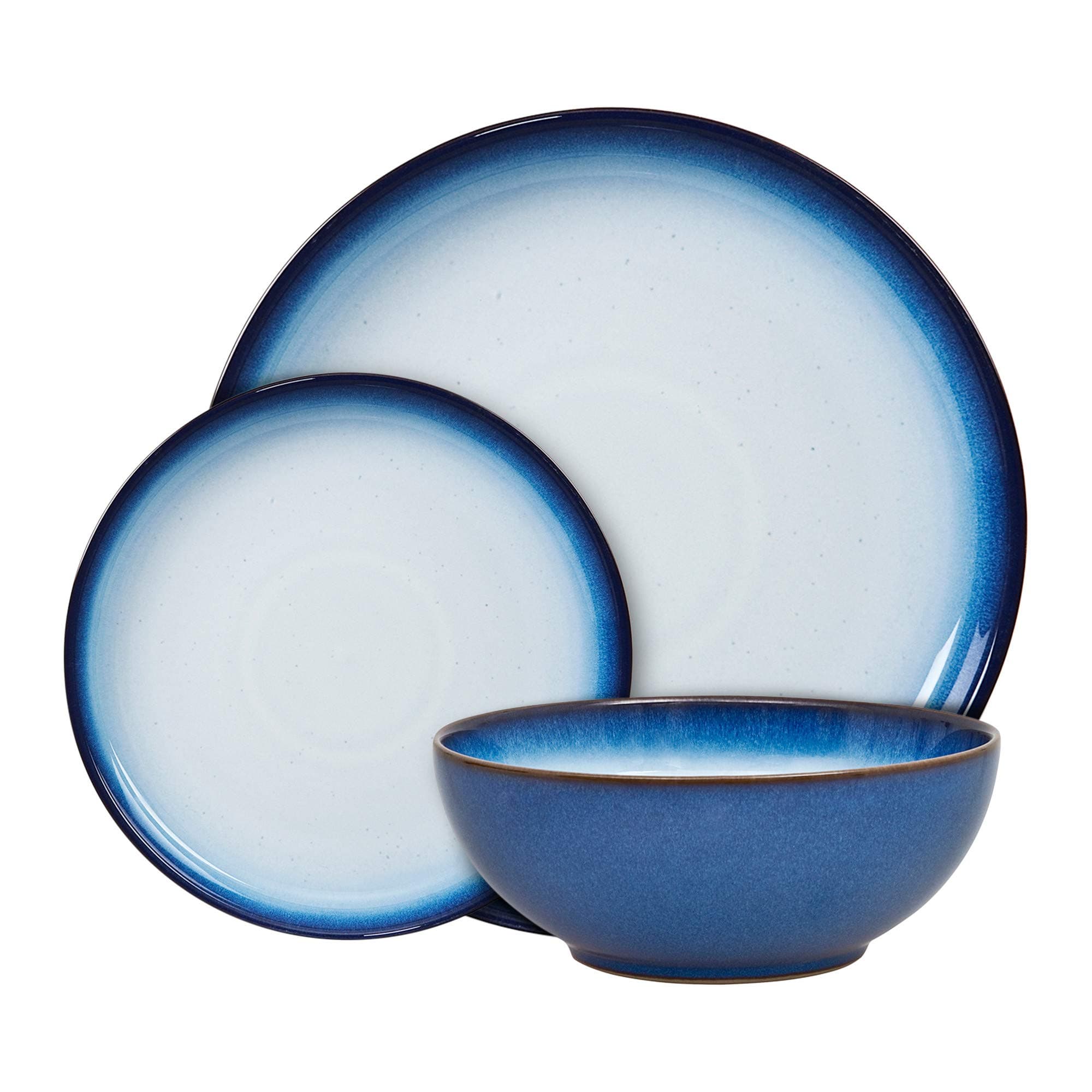 Denby Blue Haze Dinner Set For 4 - 12 Piece Ceramic Coupe Tableware Set - Dishwasher & Microwave Safe - 4 Dinner Plates, 4 Small Plates, 4 Cereal Bowls