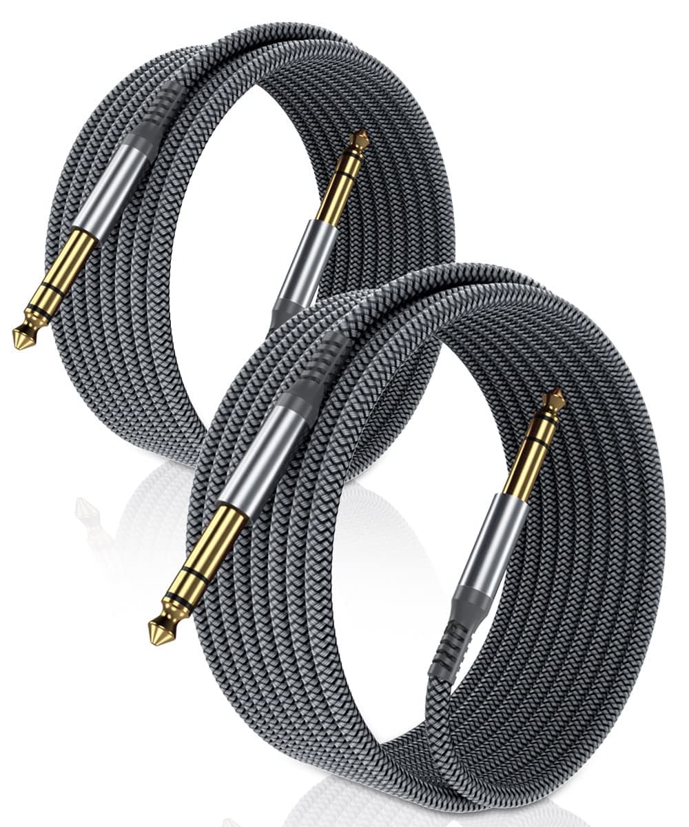 Elebase 1/4 Inch TRS Instrument Guitar Cable 10ft 2Pack,Straight 6.35mm Guitar Bass AMP Cord,Quarter Inch 6.3mm Male Jack Stereo Audio Balanced Line for Electric Guitar,Bass,Keyboard,Amplifier,Speaker