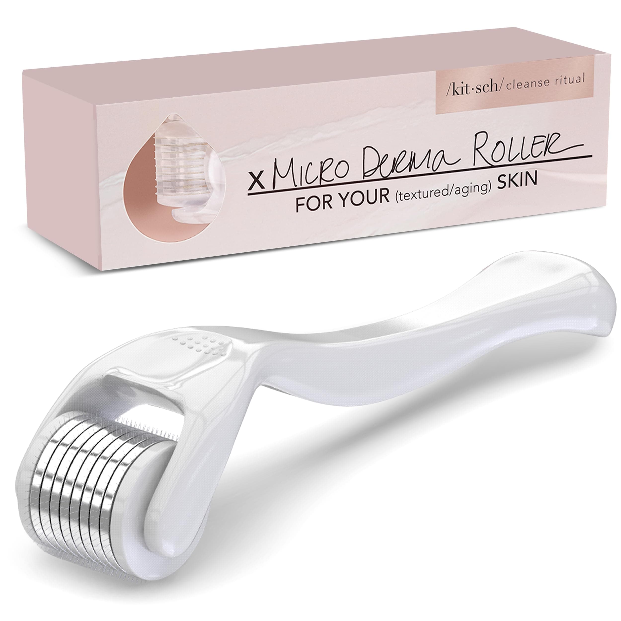 Kitsch Derma Roller for Beard Growth - 0.25mm Derma Beard Roller for Hair Growth for Men | Face Roller Skin Care for Women | Facial Roller & Microneedling Roller with Case/Ebook (White)