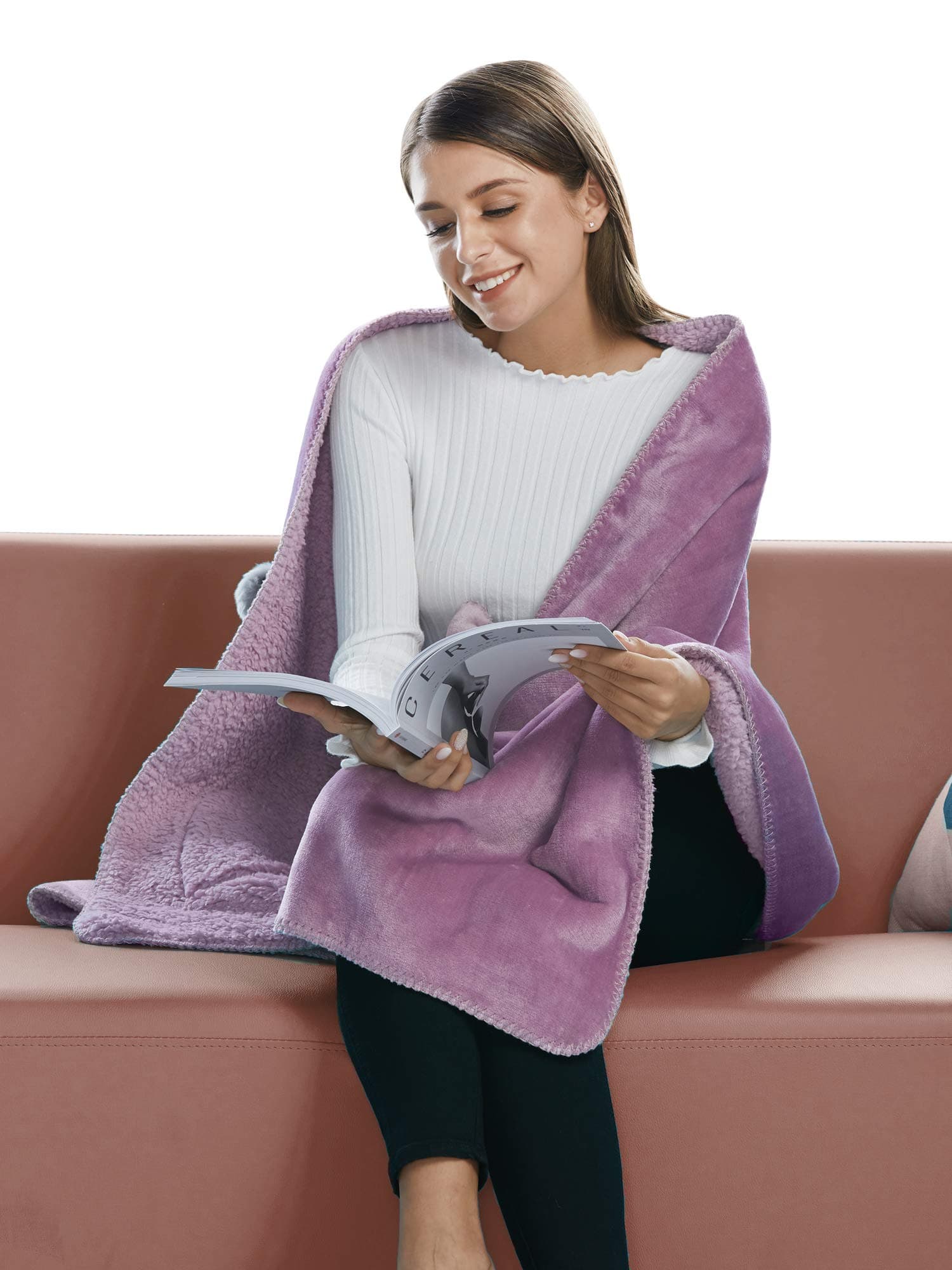 BARGOOS Thick Wearable Blanket Poncho Warm Cozy Throw Wrap Shawls with Pockets Fleece Flannel Sherpa Plush Pink Medium 67" x 24"
