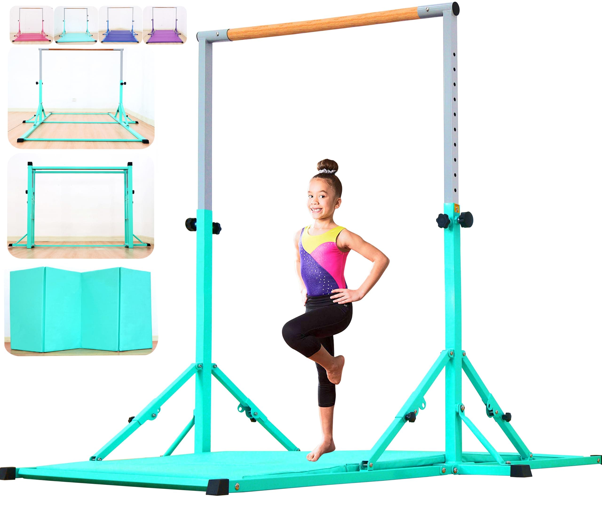 MARFULA Foldable Gymnastics Bar with Mat 8 Ft Length with 4 Ft Width Kip Bar with Mat Gymnastics Horizontal Bar with Mat Gymnastics Training Bar Equipmen for Kids Exercise Home and Gym Club Use