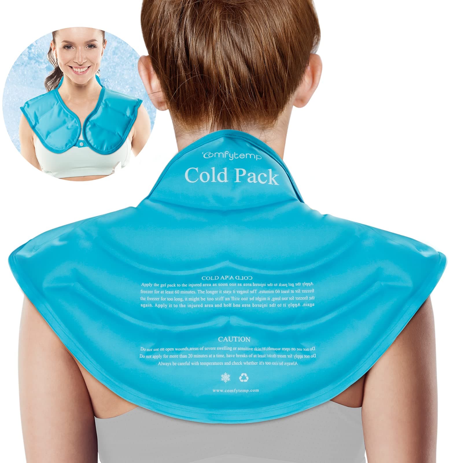 Ice Pack for Neck Shoulders Pain Relief, Resuable Large Gel Shoulder Cooling Wrap for Upper Back, Cold Compress Therapy for Cervical Injuries, Recovery Items for Men Women (Small, Sky Blue)