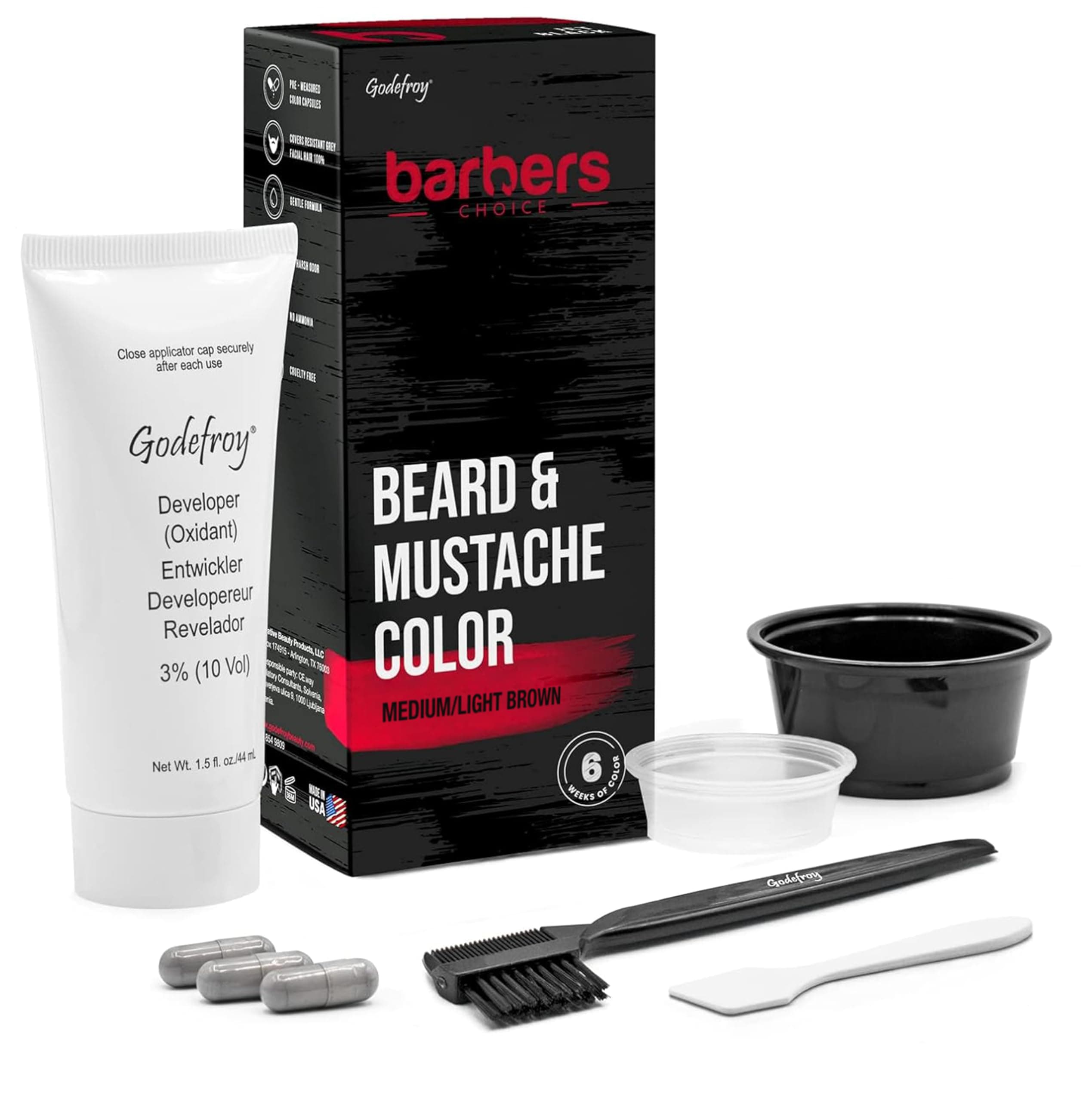 Barbers Choice 3 Application Beard and Mustache Color, Medium/Light Brown, 0.3 Pound