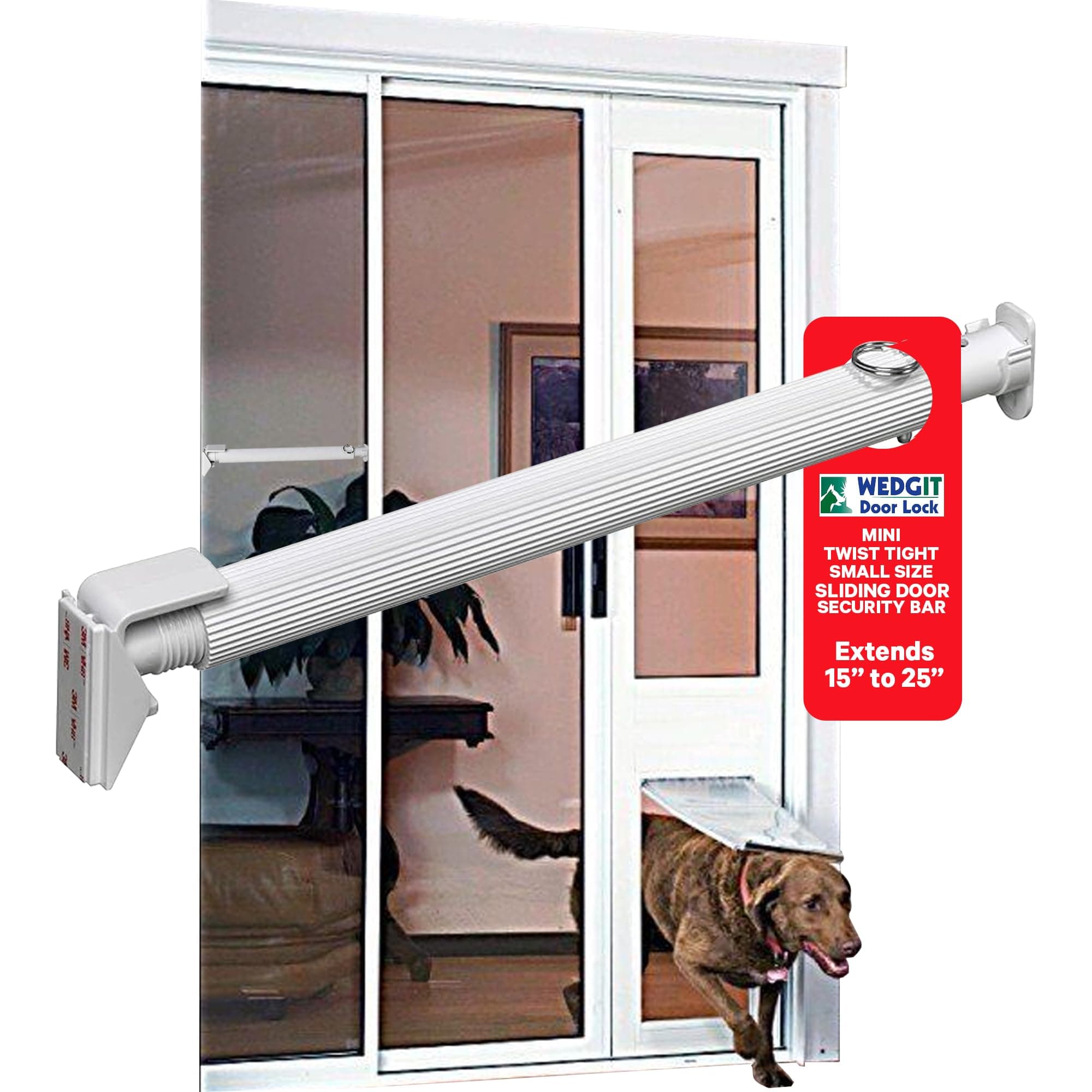 White Mini Twist Tight Security Bar Small Size Extends 15” to 25” Sliding Glass Door Pet Door Panel Lock – Single Hung & Sliding Window Locks