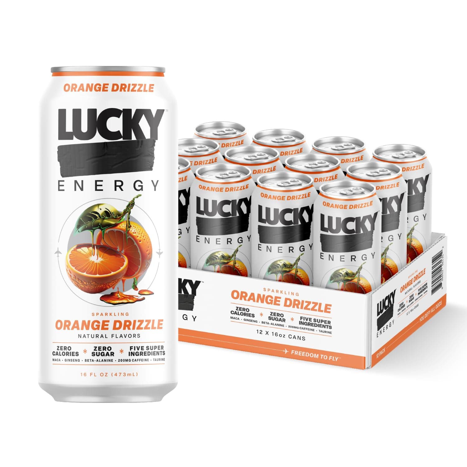 - Sugar Free Energy Drinks, Orange Drizzle, 16oz Cans (12-Pack) Healthy, Zero Sugar Energy Drink with Maca, Ginseng, Beta-Alanine, Taurine & 200mg Caffeine