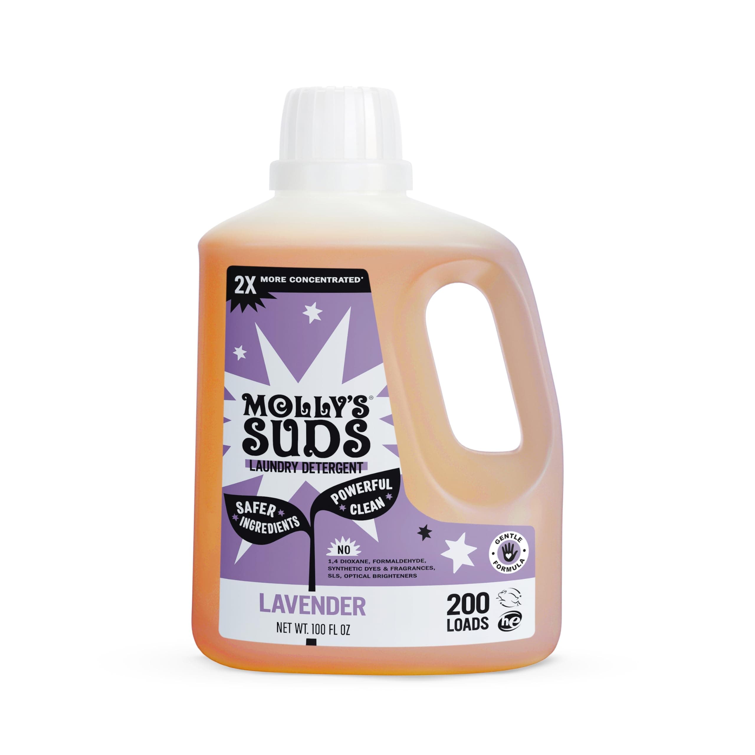 Molly's Suds Liquid Laundry Detergent | Clean Laundry Detergent Soap for Sensitive Skin | 2x Concentrated, High Efficiency (HE) (Lavender - 200 Loads)
