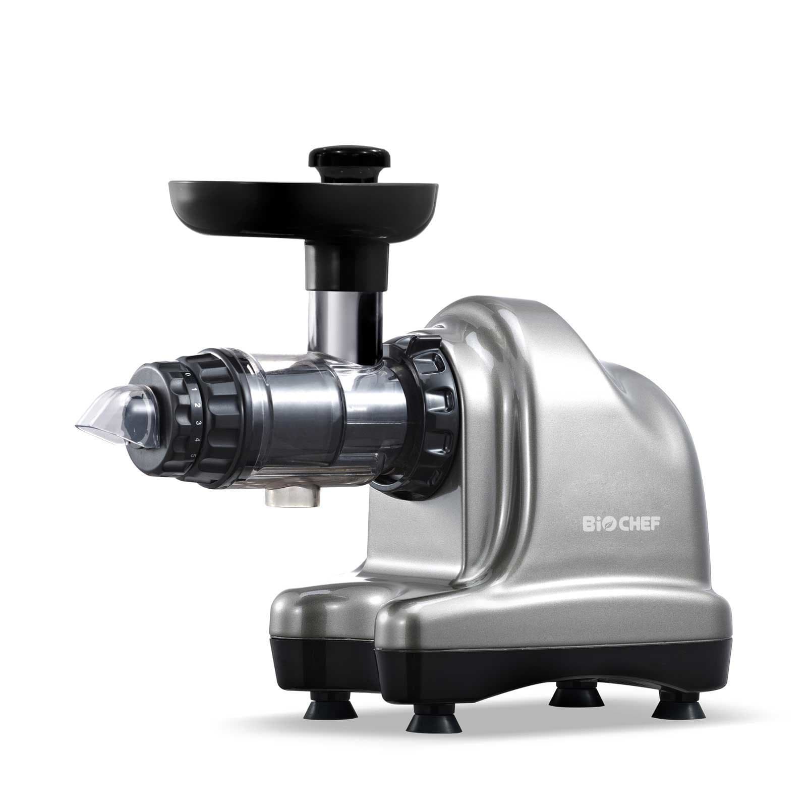 BioChef Axis Cold Press Juicer/Horizontal Masticating Slow Juicer (Wide Mouth) with 20 Year Warranty for Wheat Grass, Fruits & Vegetables (Silver)