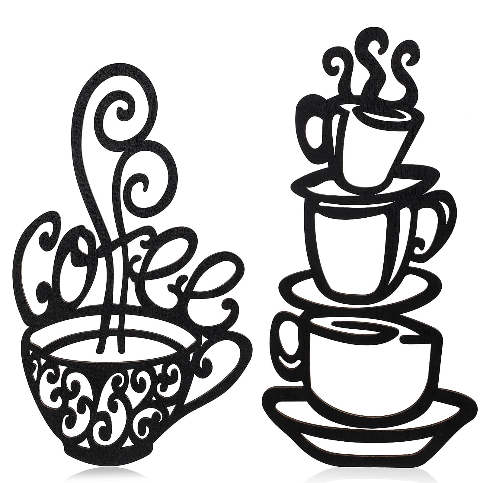 Jetec 2 Pieces Coffee Wall Decor Black Cup Silhouette Kitchen Wall Art Decor Coffee Bar Accessories