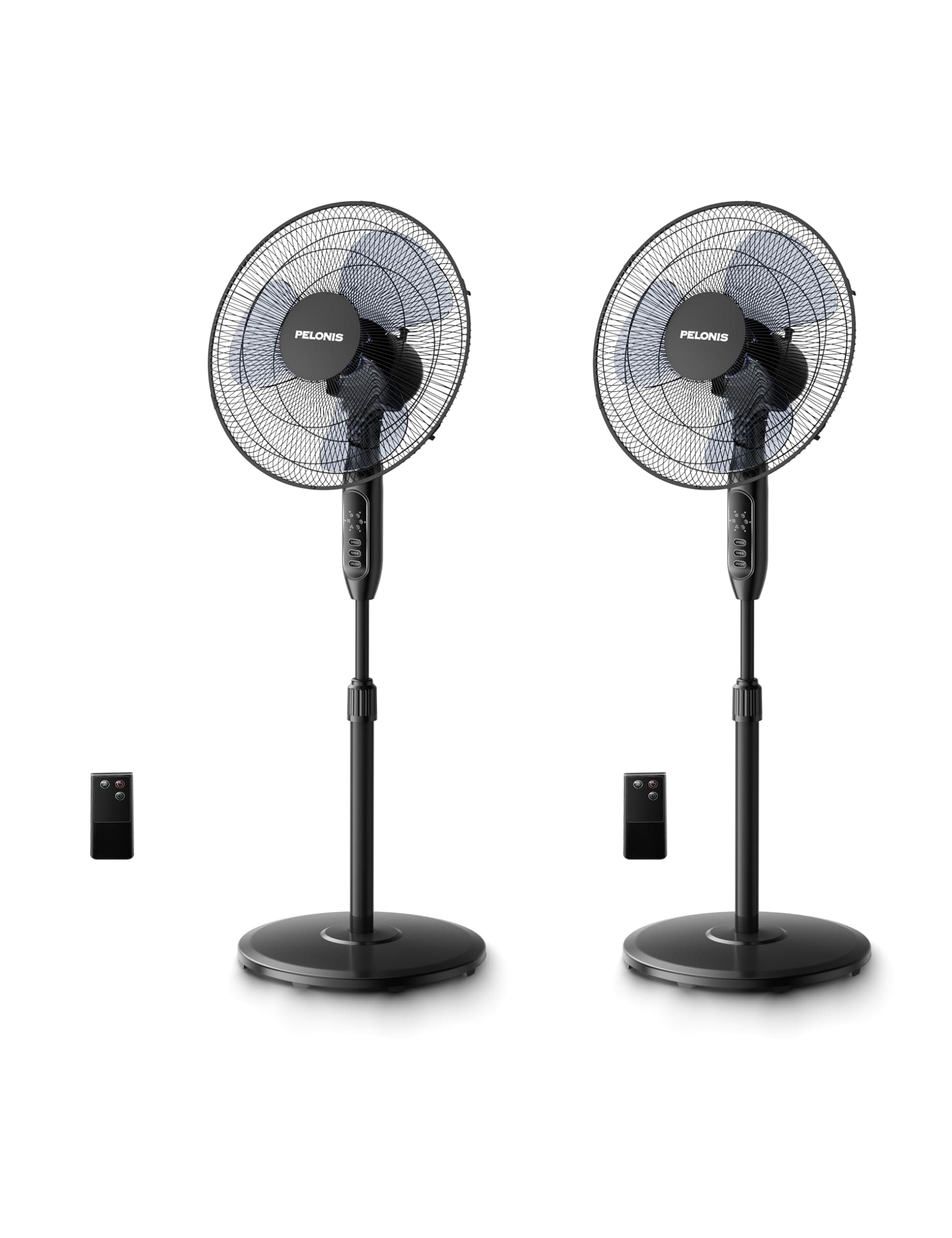 PELONIS 16'' Oscillating Pedestal Standing Fan with Remote Control 2 Packs, 3 Speeds Settings 7H Timer Ultra Quiet Adjustable Heights for Bedroom, Living Room, Home and Office