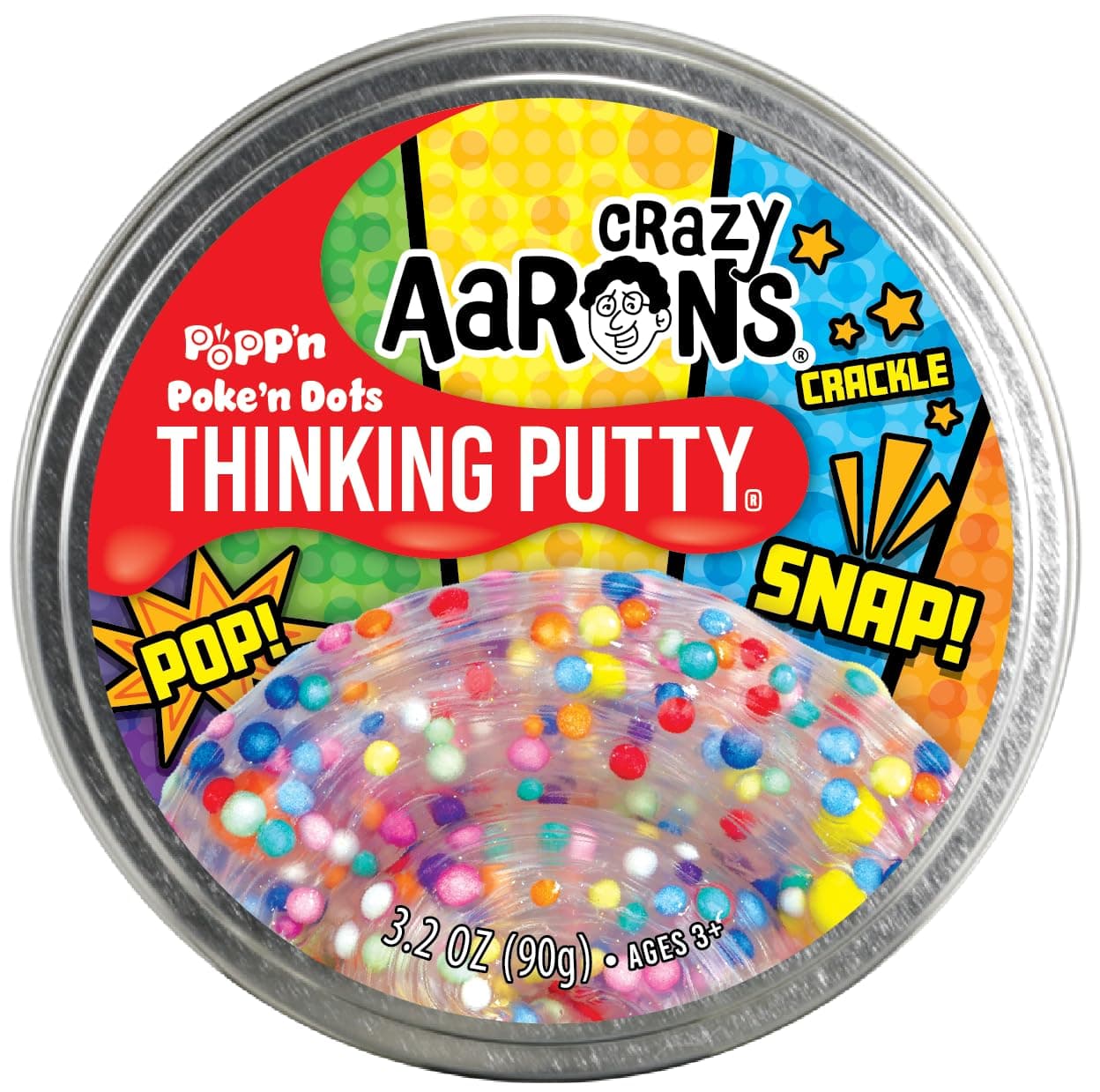 Crazy Aaron's Poke'n Dots Thinking Putty, 4" Tin with 90g of Non-Toxic Sensory Play Putty which Never Dries Out, Soft Textured Creative Fidget Toy for Boys and Girls Ages 3Y+