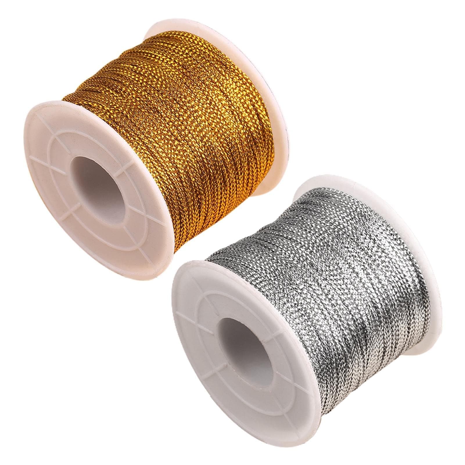 TERRIFI 2 Rolls Gold and Silver String Twine, 100m x 1mm Metallic Cord Craft Making Cord, Suitable for DIY Craft Jewelry Making Hanging Card Gift Wrapping Decor