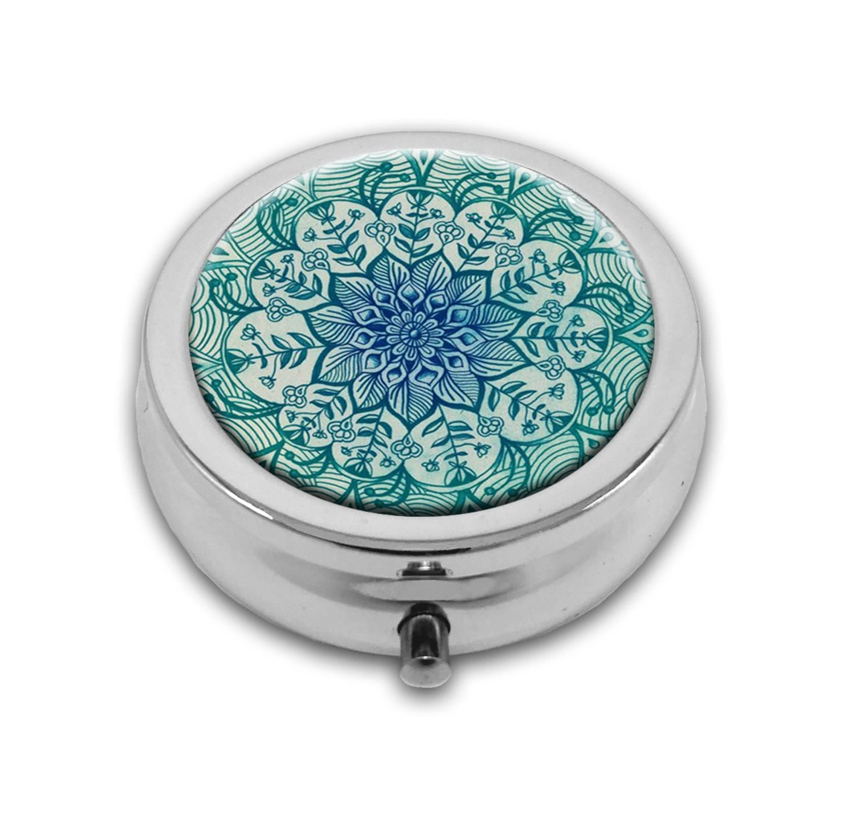 Natural Eco Personalized design New Silver Round Pill Box Decorative Metal Medicine Vitamin Organizer Unique Gift