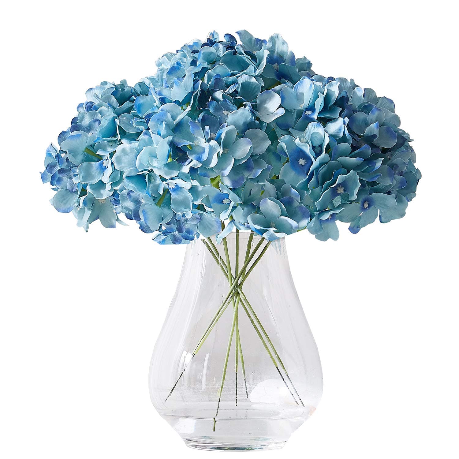 Artificial Hydrangea Flowers Heads 10 Teal Hydrangea Silk Flowers Head for Wedding Centerpieces Bouquets DIY Floral Decor Home Decoration with Long Stems