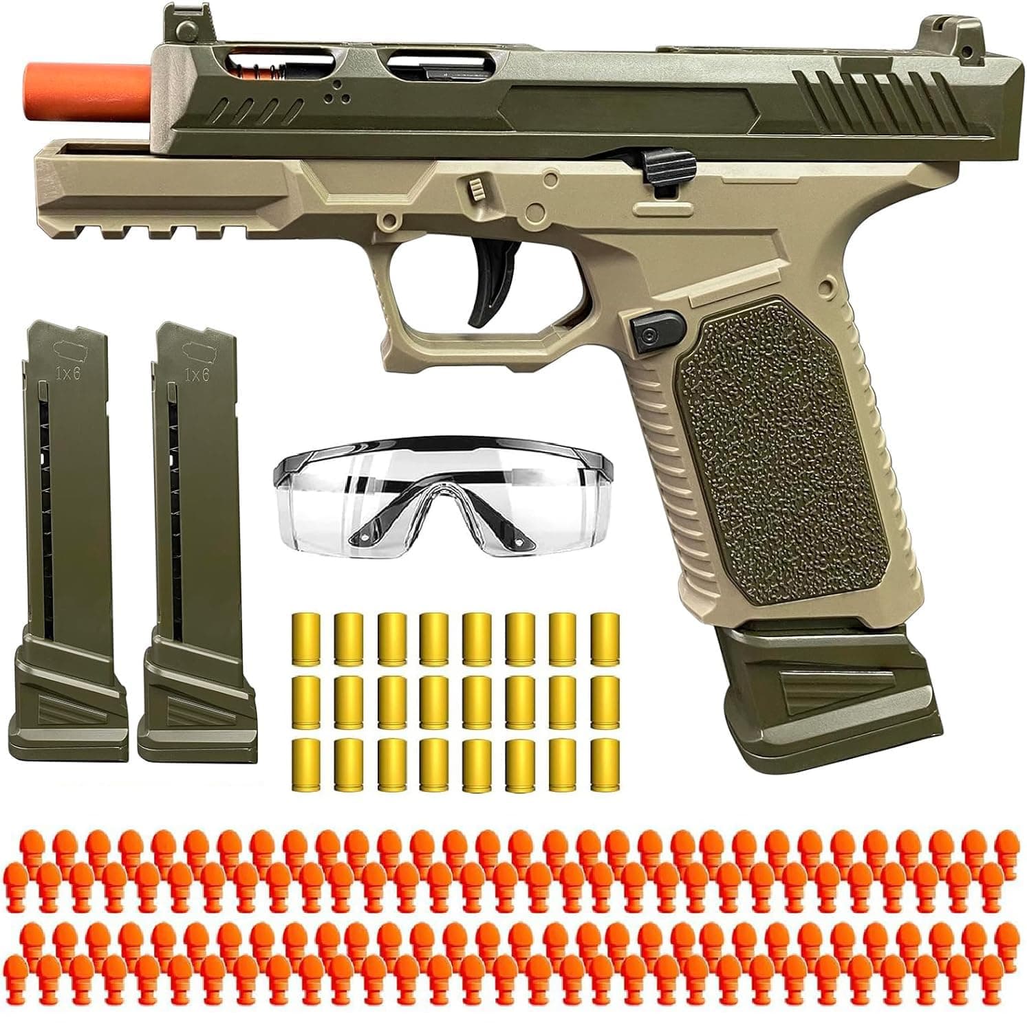 Moonmen Soft Bullet Toy Guns for Boys, Automatic Reloading Shell Ejecting Toy Gun with 120 Bullets and 2 Magazines, Education Model Toy Gun Pistol Shooting Game for Kids (G17 Army Green)