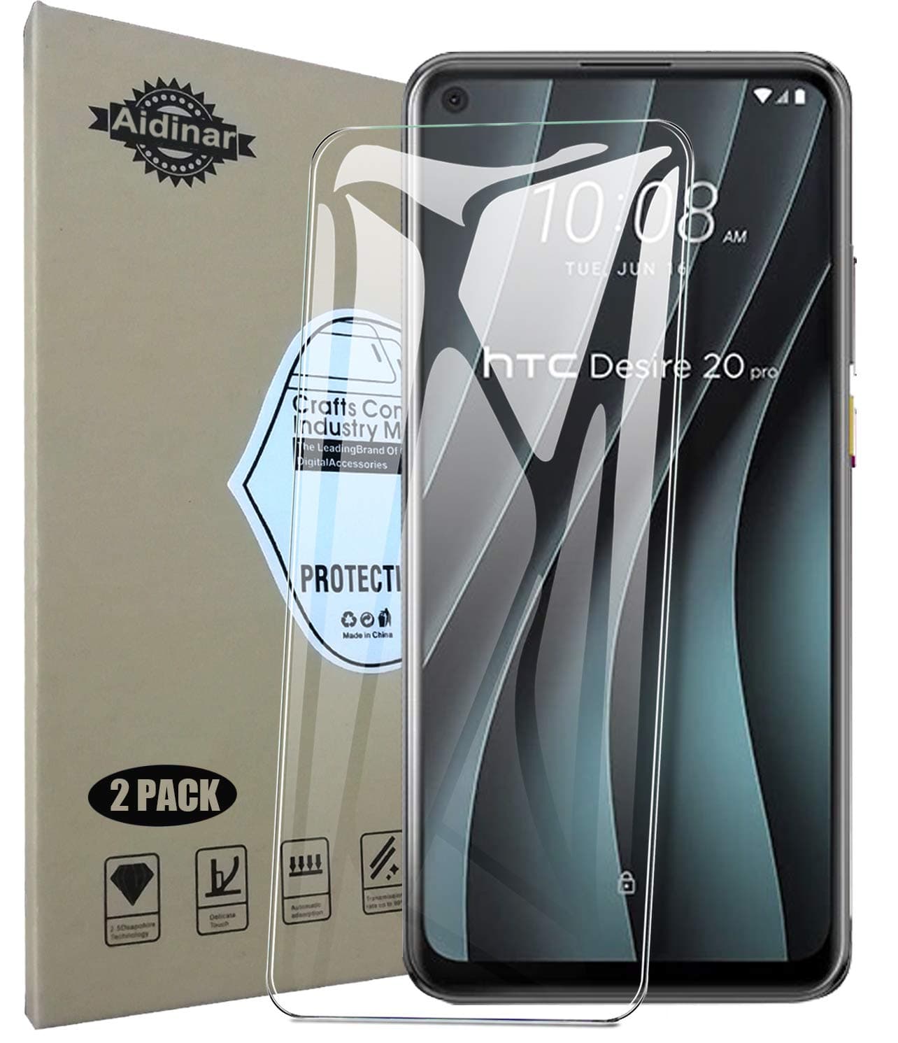 2 Packs,Screen Protector for HTC Desire 20 Pro, Ultra-Thin 9H Hardness HD Clear,HTC Desire 20 Pro Tempered Glass Screen Protector