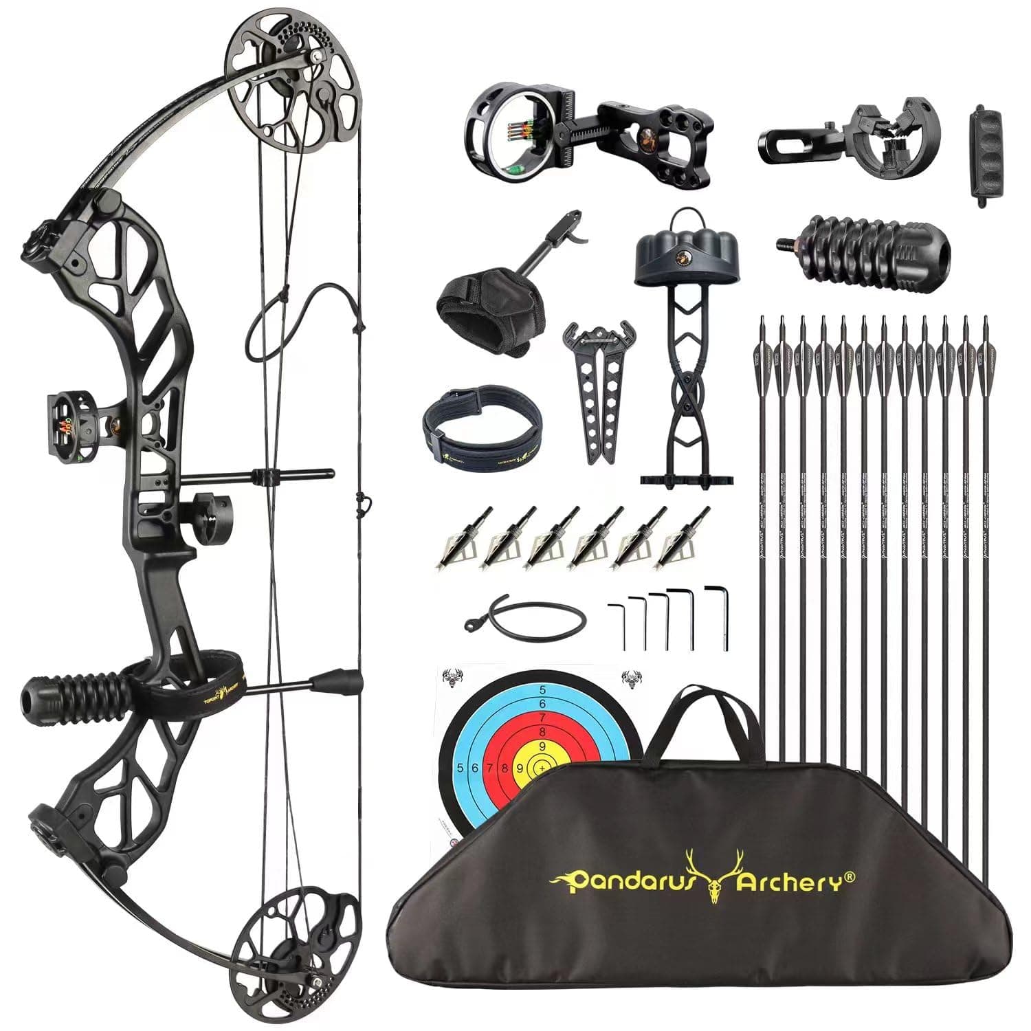 Compound Bow Package for Adults and Teens,19-70 Lbs Draw Weight Adjustable,19"-30" Draw Length,Limbs Made in USA,Archery Bow and Arrow Set,up to 320 fps, Let Off 75%2024 New