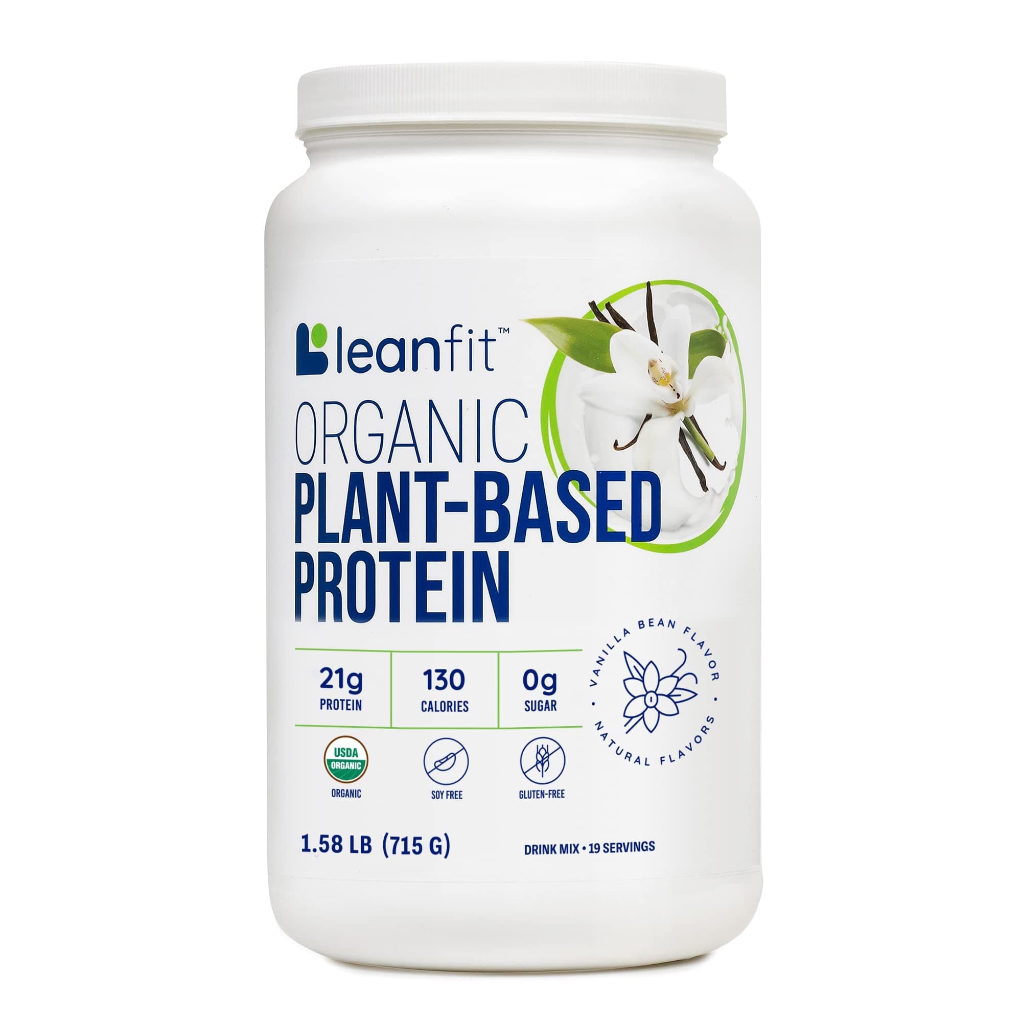 LeanFitOrganic Plant-Based Protein, Natural Vanilla, 21g Protein, 19 Servings, 715g (1.58 Pound) Tub
