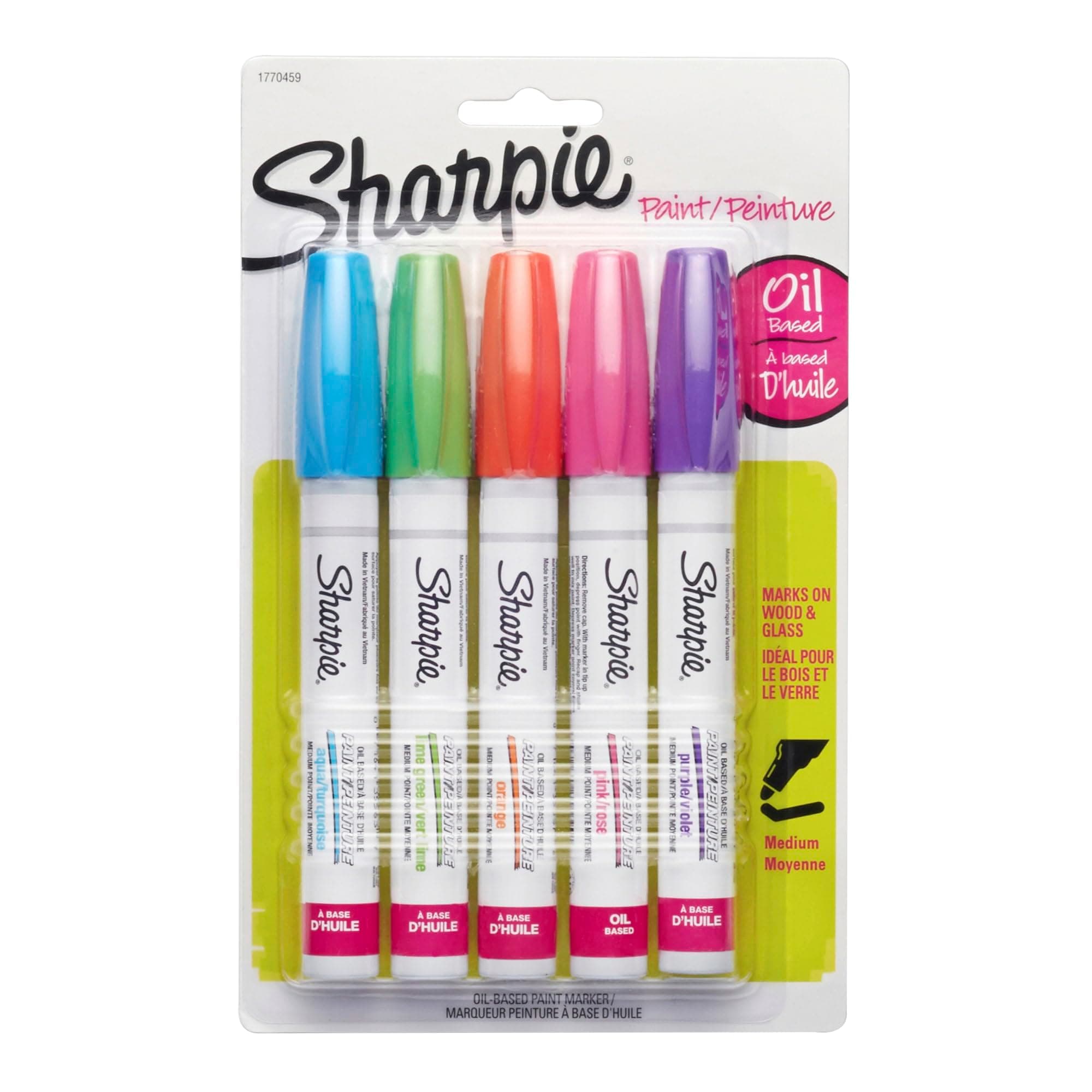 Sharpie Medium Point Oil-Based Opaque Paint Markers 5/Pkg-Aqua, Orange, Lime, Green, Pink & Purple