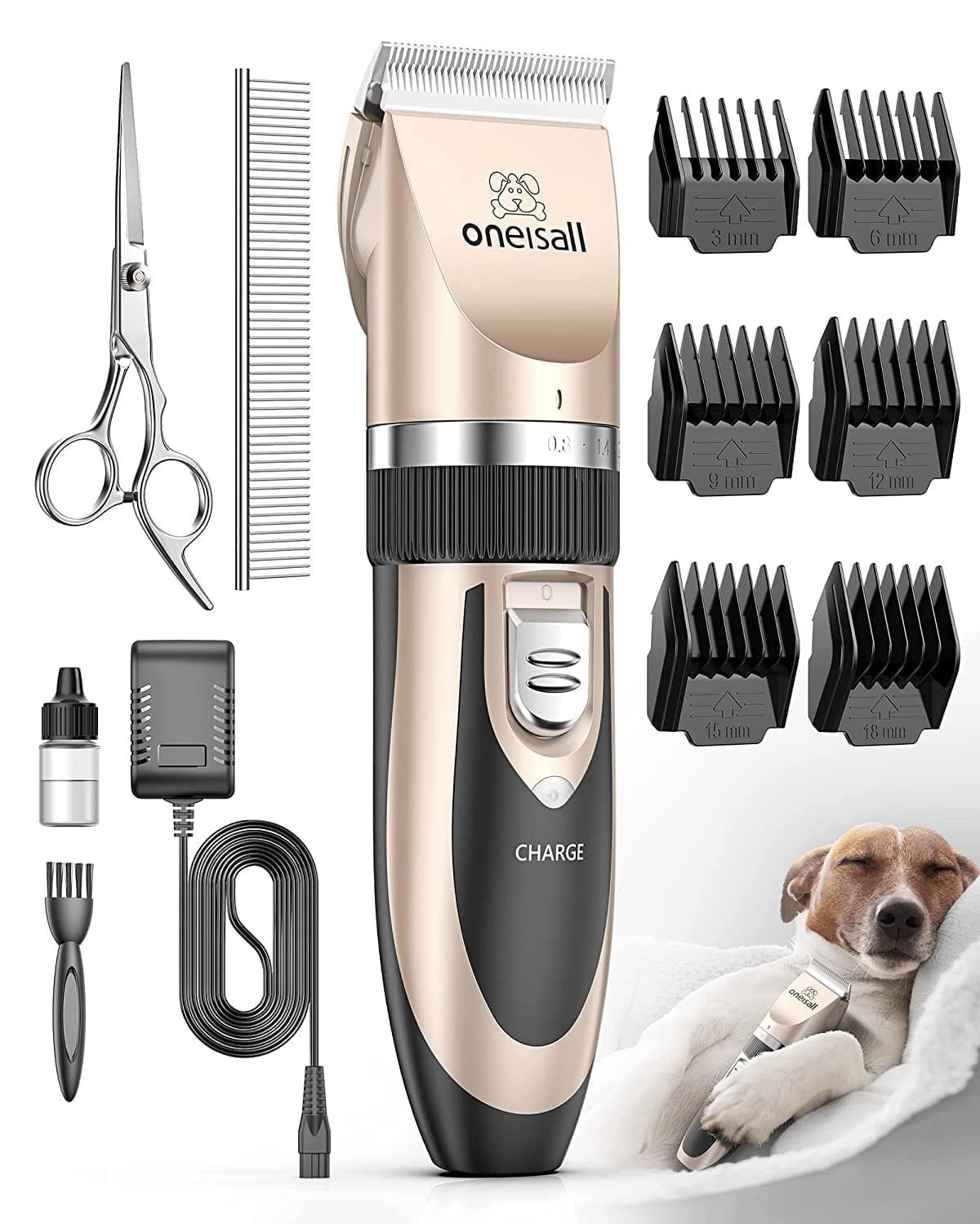 Dog Clipper Low Noise, Dog Grooming Kit with Rechargeable, Pet Shaver Cordless Electric Quiet Hair Clipper Set for Dogs Cats Pets(Gold)
