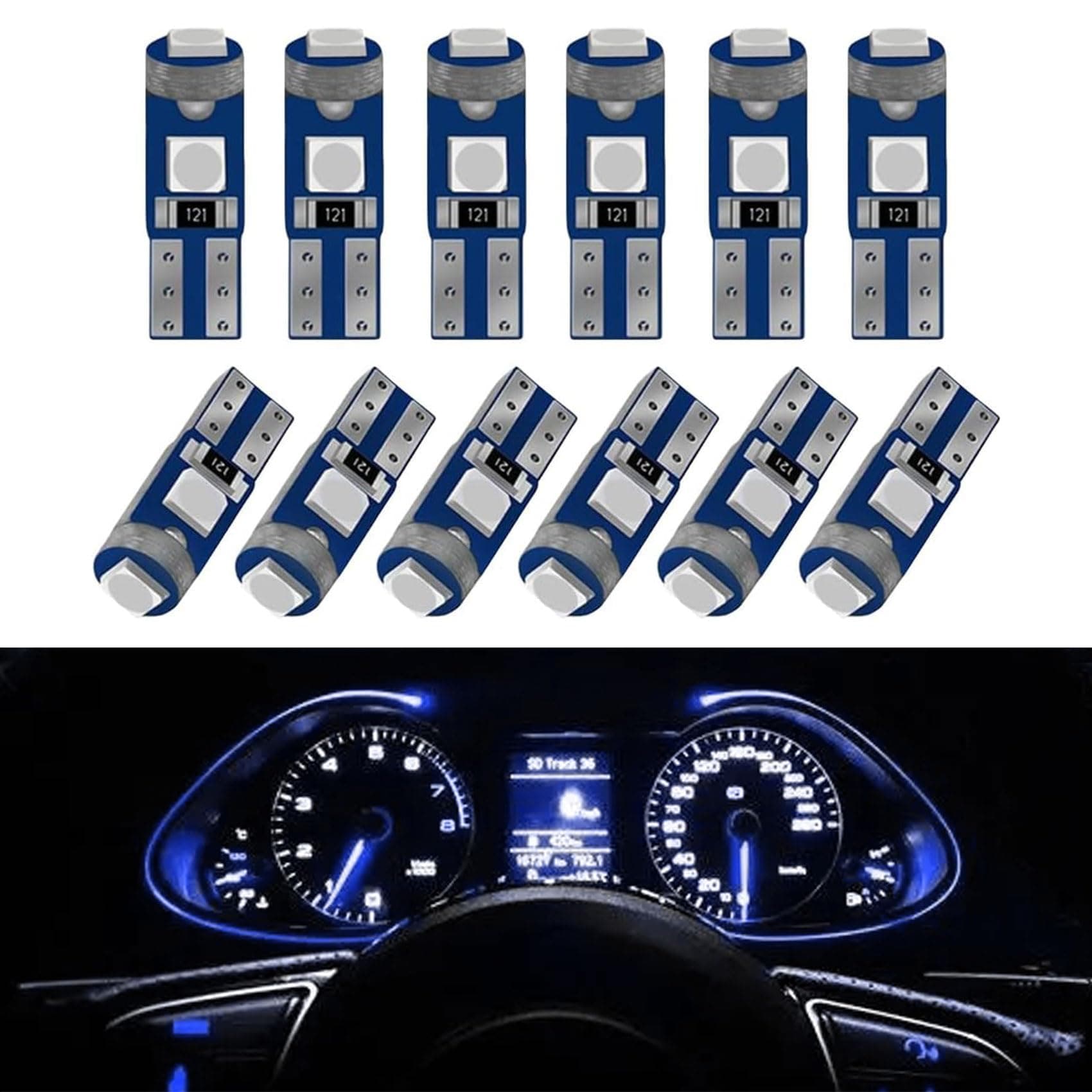 HEVLE 12PCS T5 LED Bulb, led dash light bulbs, 3030 Chips Super Bright 74 73 37 2721 LED Light Bulbs Canbus Error Free for Auto Car Dashboard Dash Instrument Panel Gauge (Blue)