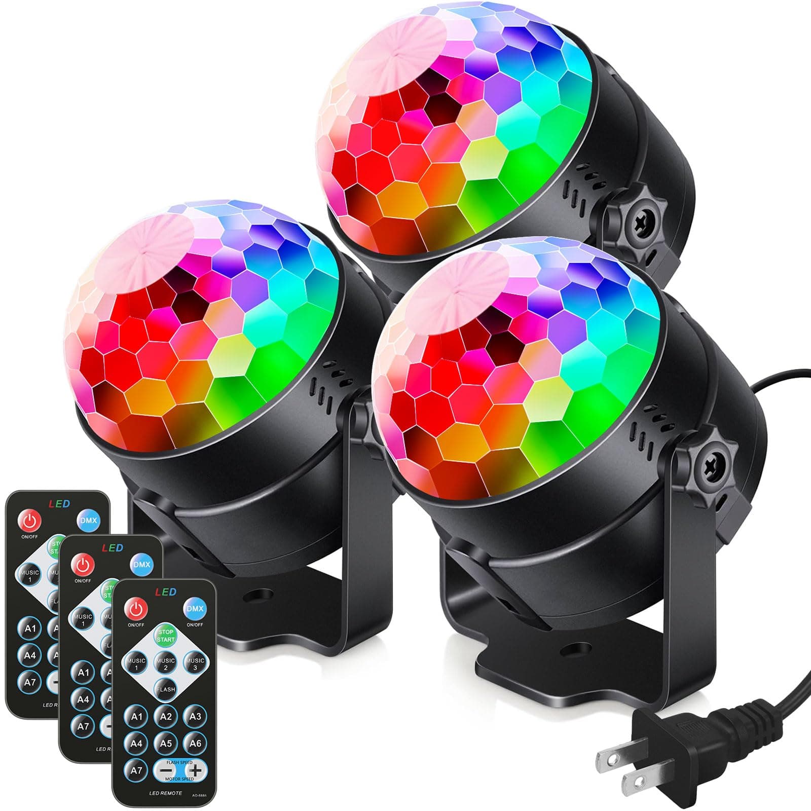 Luditek 3-Pack Sound Activated Party Lights with Remote Control Dj Lighting, Disco Ball Light, Strobe Light Stage Lamp for Home Room Dance Prom Party Decorations Supplies