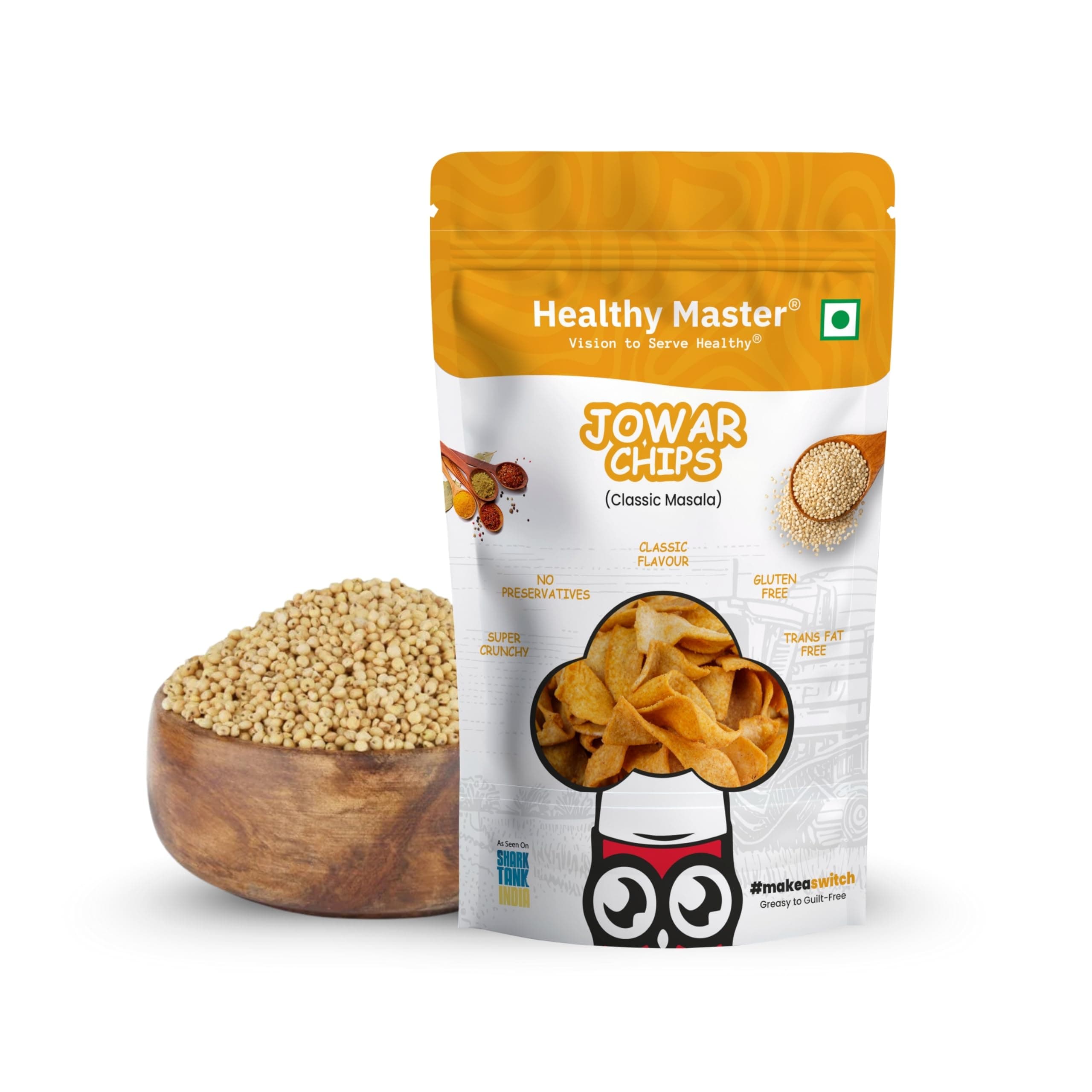 Healthy Master Jowar Chips 200g | Millet Chips Light & Crispy Chips, high protein | Natural ingredients, Vegan, Gluten Free, No Palm Oil, No Artificial Preservatives, Trans Fat Free, Low Calorie