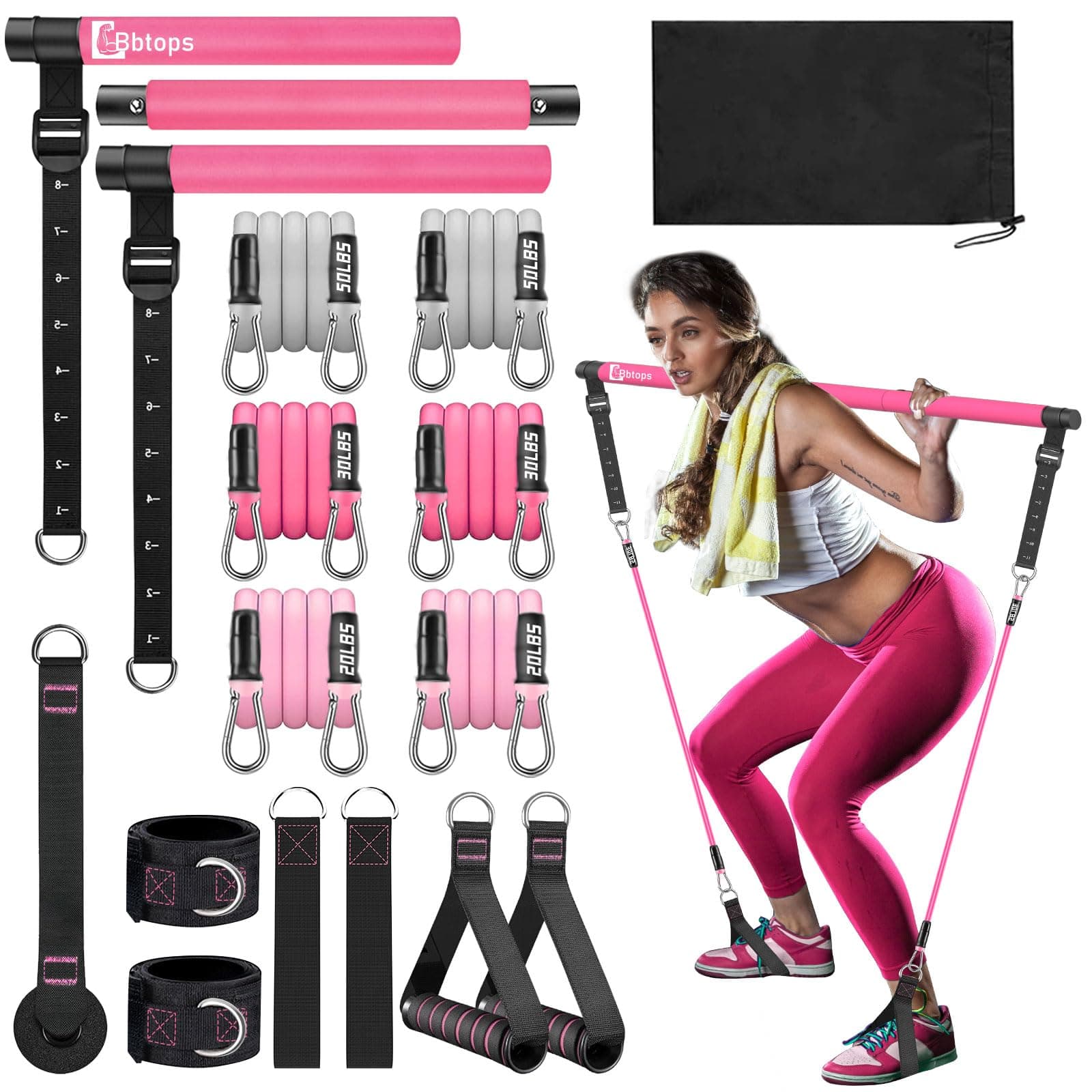 Pilates Bar Kit with Resistance Bands,Pilates Bar with Stackable Bands Workout Equipment for Legs,Hip,Waist and Arm,Exercise Fitness Equipment for Women & Men Home Gym Yoga Pilates